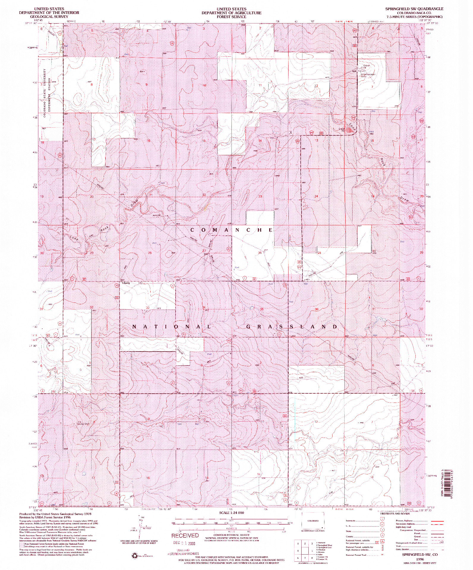 USGS 1:24000-SCALE QUADRANGLE FOR SPRINGFIELD SW, CO 1996