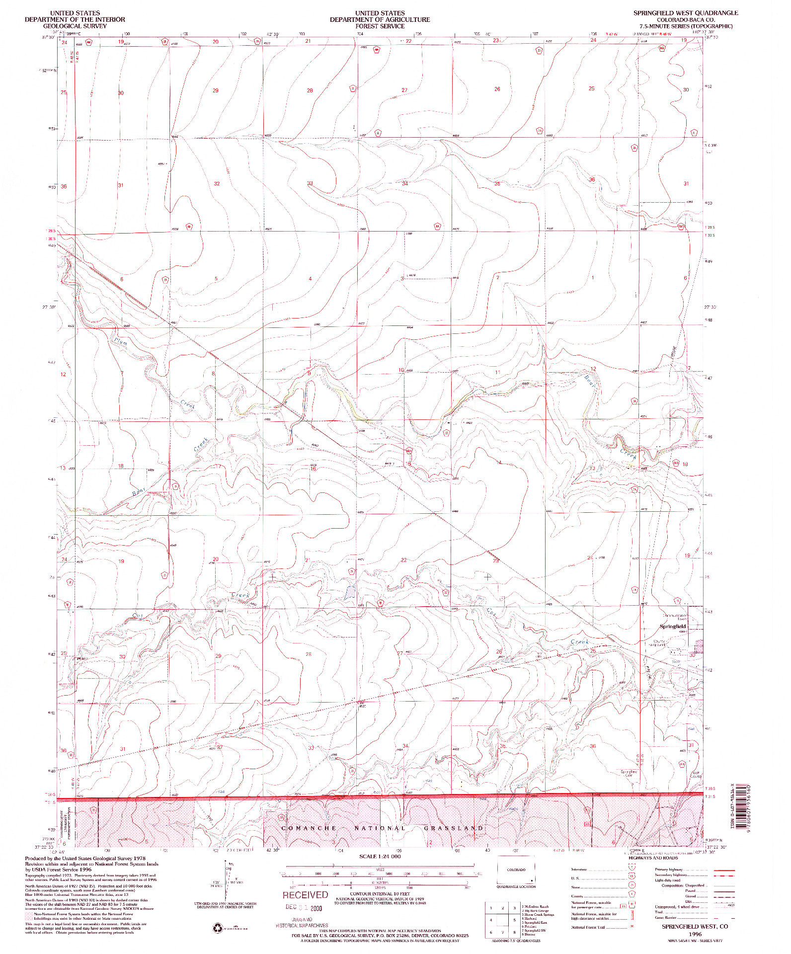 USGS 1:24000-SCALE QUADRANGLE FOR SPRINGFIELD WEST, CO 1996