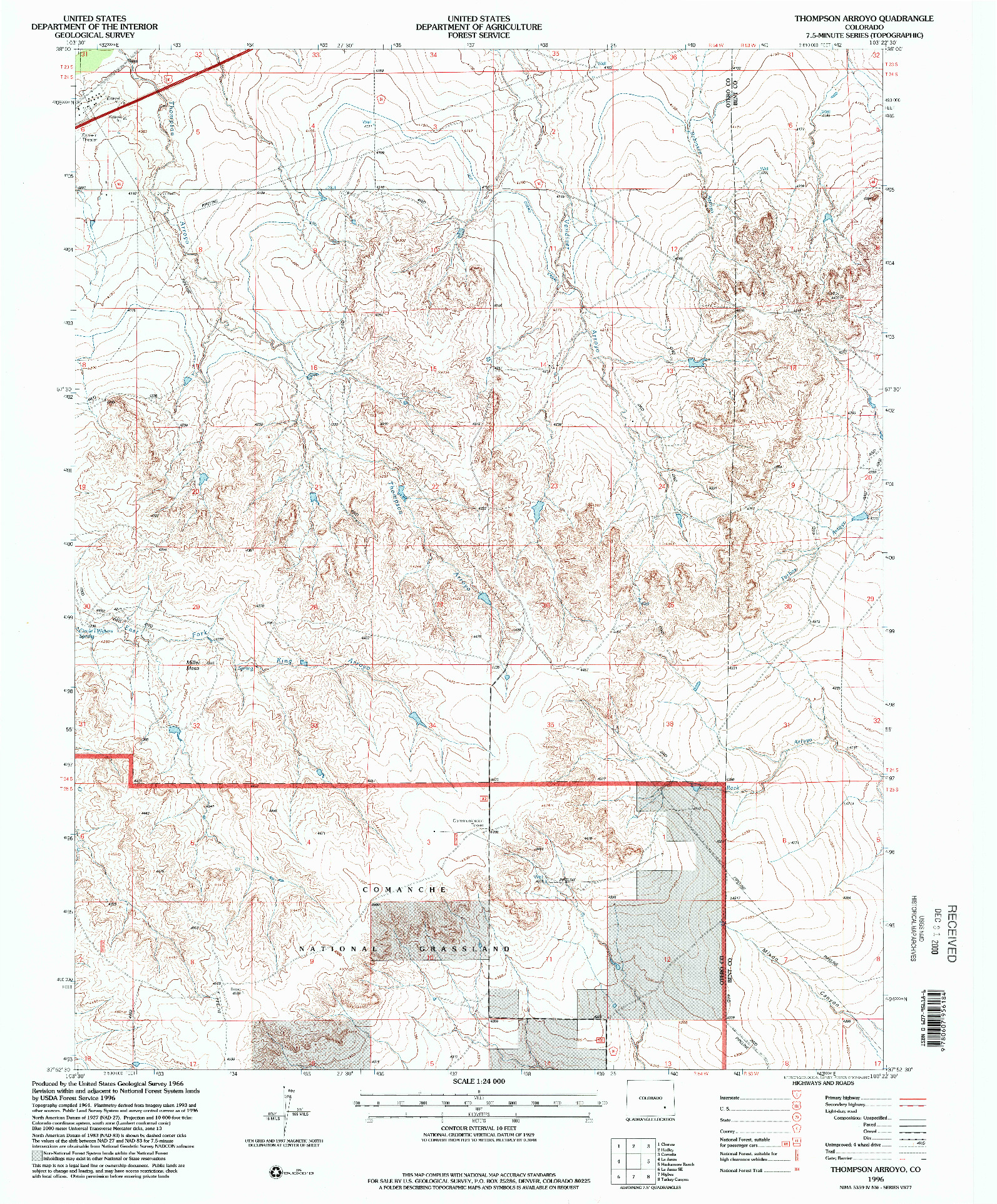 USGS 1:24000-SCALE QUADRANGLE FOR THOMPSON ARROYO, CO 1996