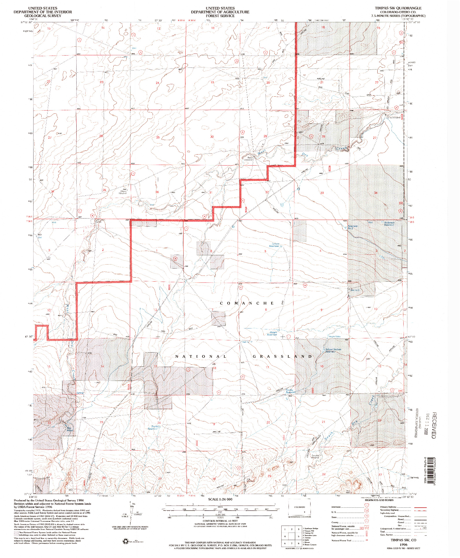 USGS 1:24000-SCALE QUADRANGLE FOR TIMPAS SW, CO 1996