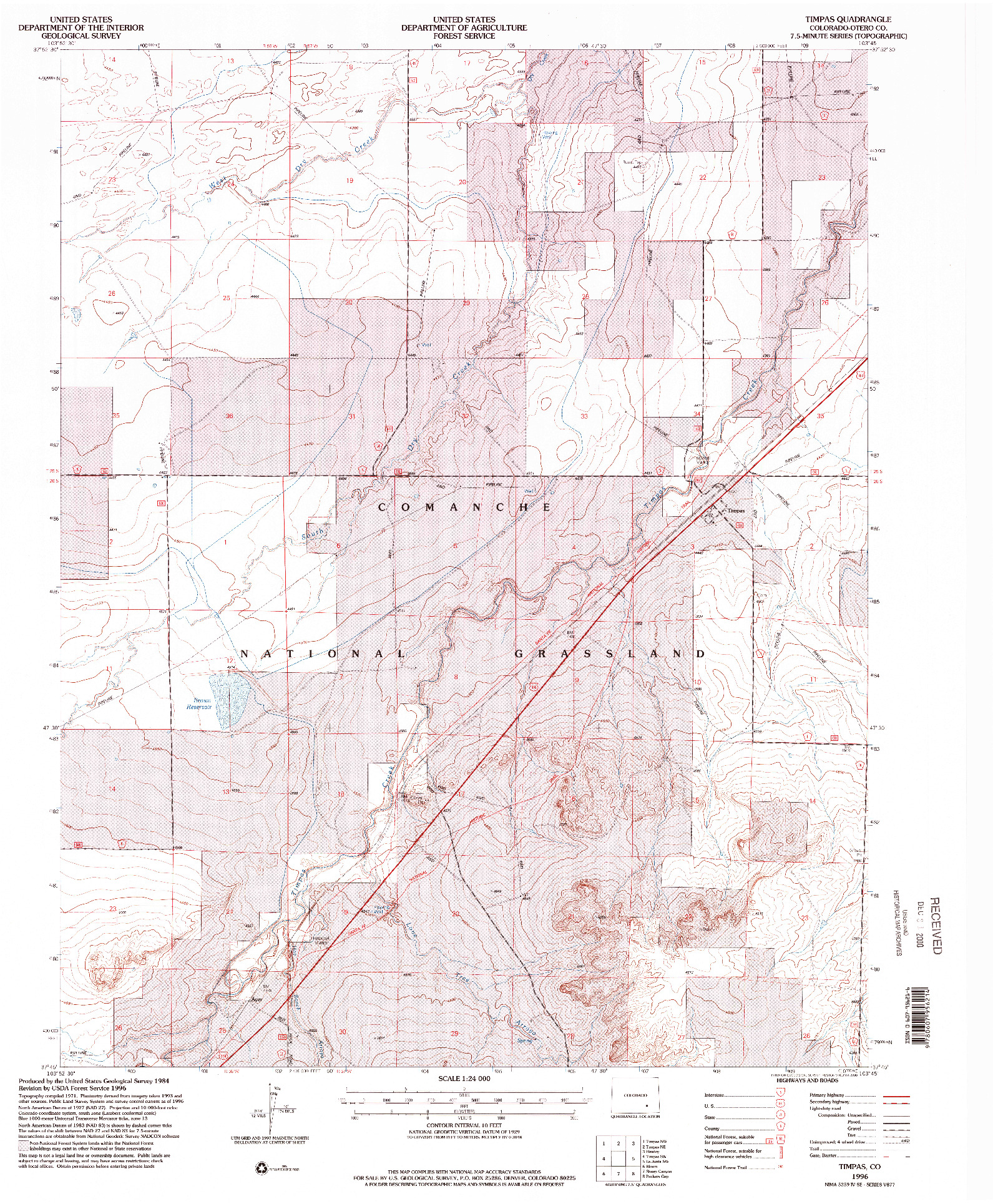 USGS 1:24000-SCALE QUADRANGLE FOR TIMPAS, CO 1996