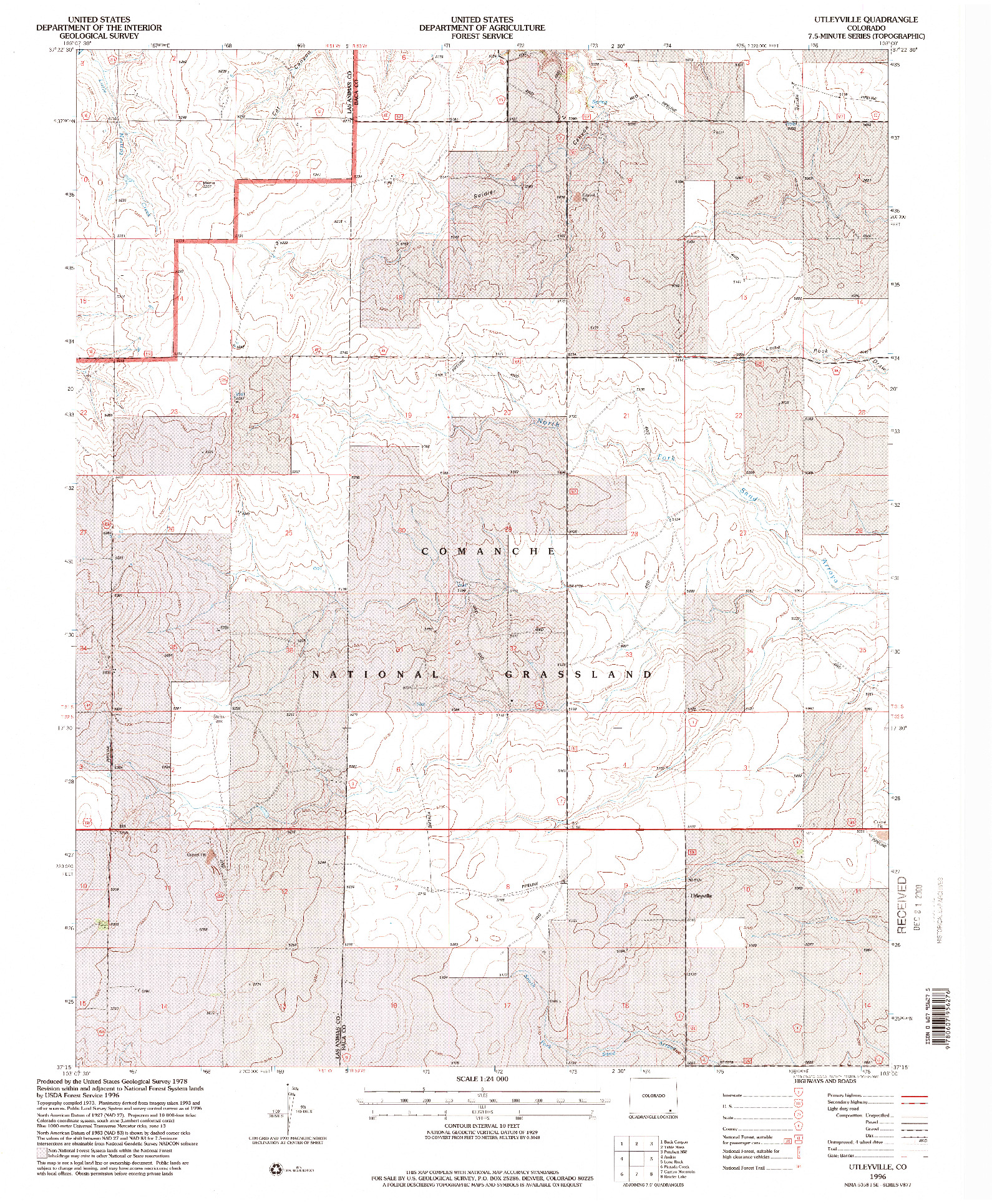 USGS 1:24000-SCALE QUADRANGLE FOR UTLEYVILLE, CO 1996