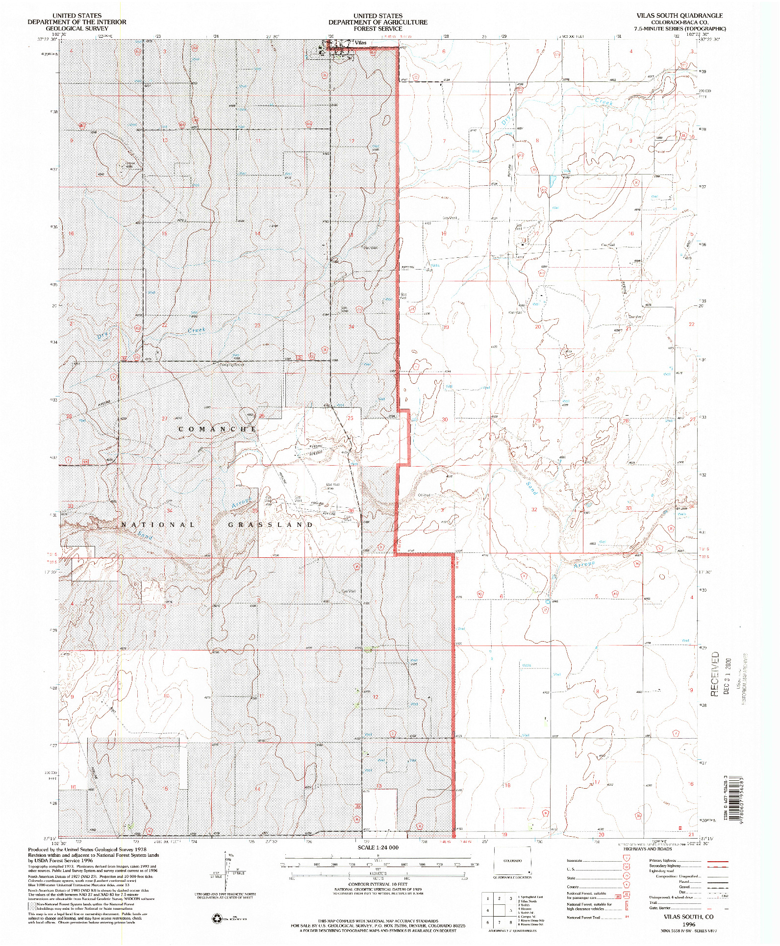 USGS 1:24000-SCALE QUADRANGLE FOR VILAS SOUTH, CO 1996