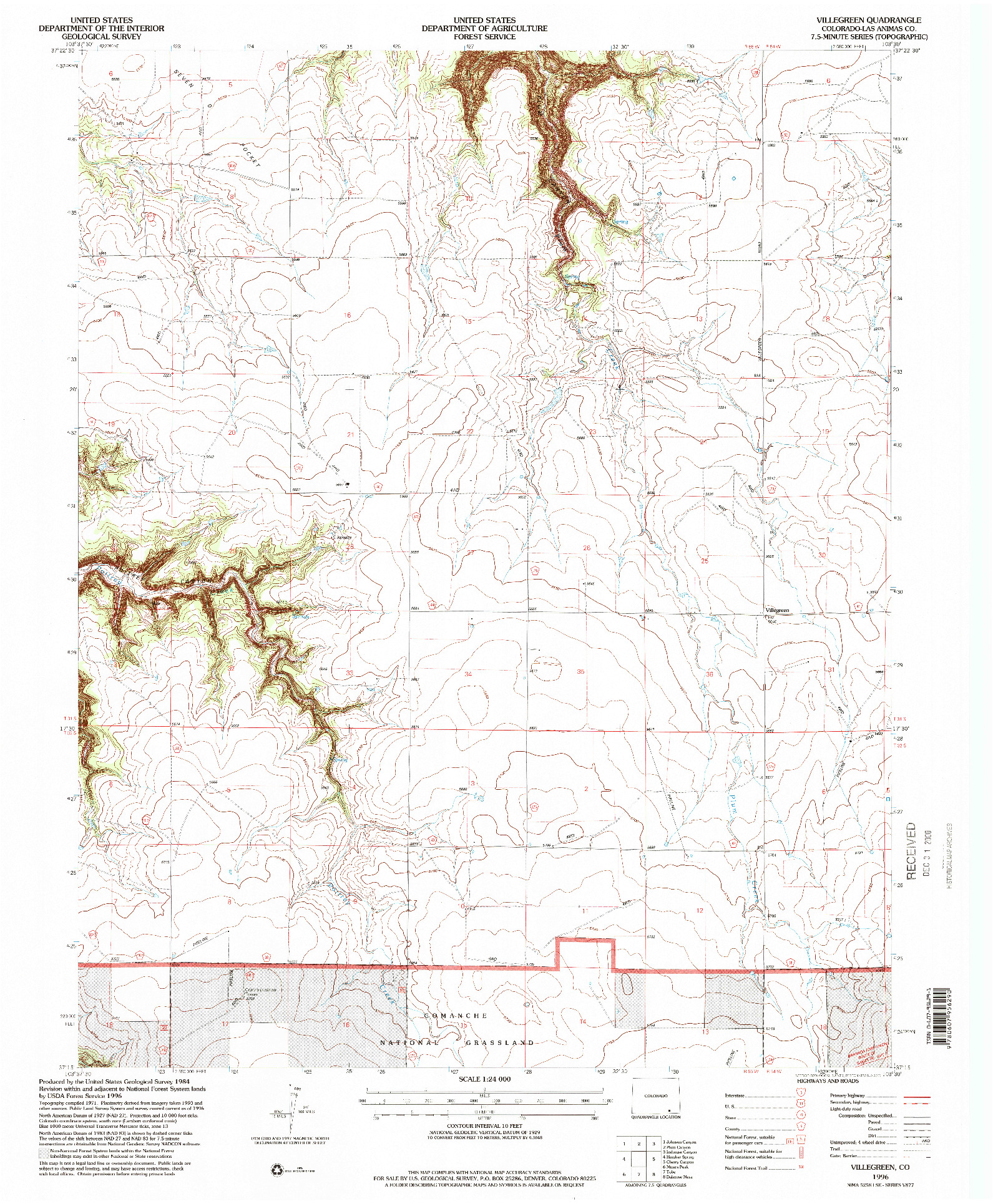 USGS 1:24000-SCALE QUADRANGLE FOR VILLEGREEN, CO 1996