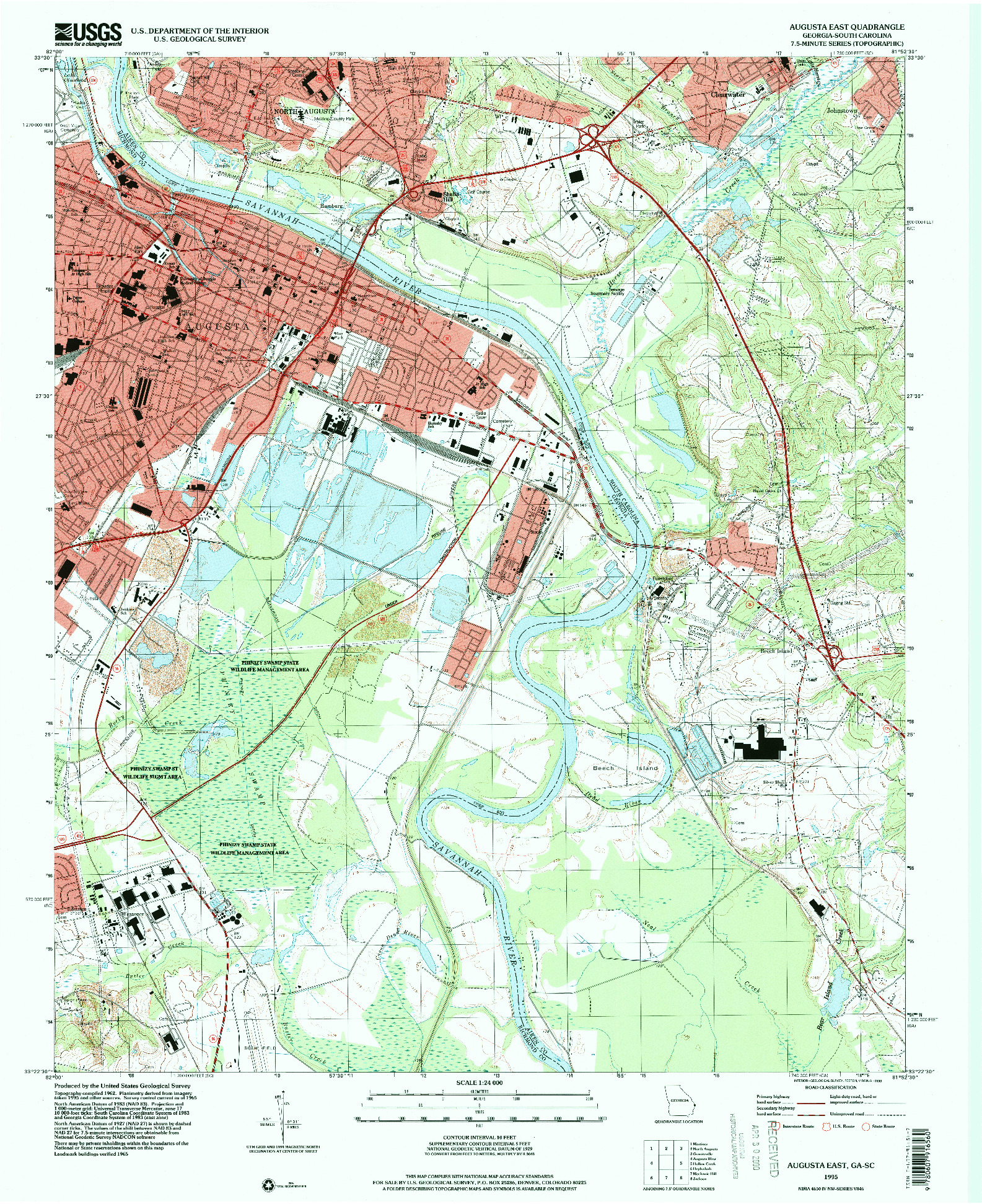 USGS 1:24000-SCALE QUADRANGLE FOR AUGUSTA EAST, GA 1995
