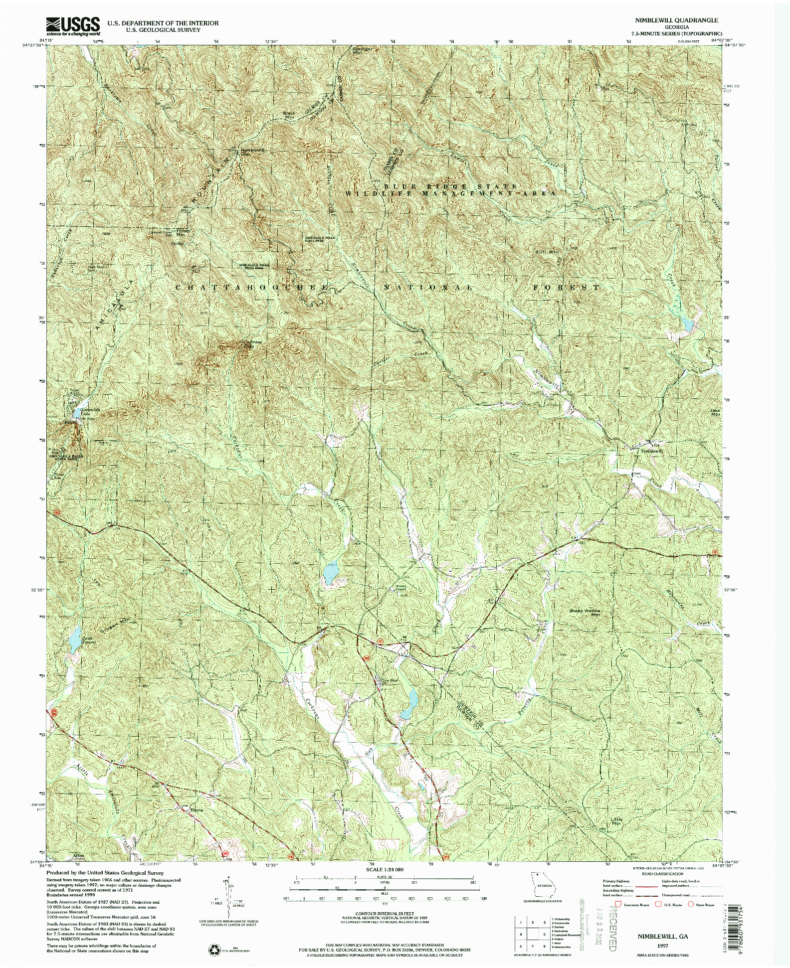 USGS 1:24000-SCALE QUADRANGLE FOR NIMBLEWILL, GA 1997