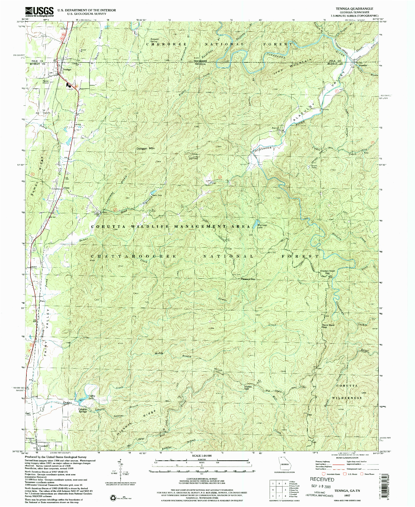 USGS 1:24000-SCALE QUADRANGLE FOR TENNGA, GA 1997
