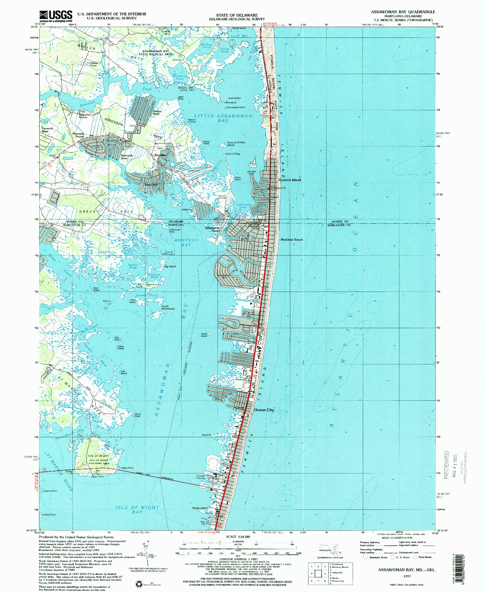 USGS 1:24000-SCALE QUADRANGLE FOR ASSAWOMAN BAY, MD 1997