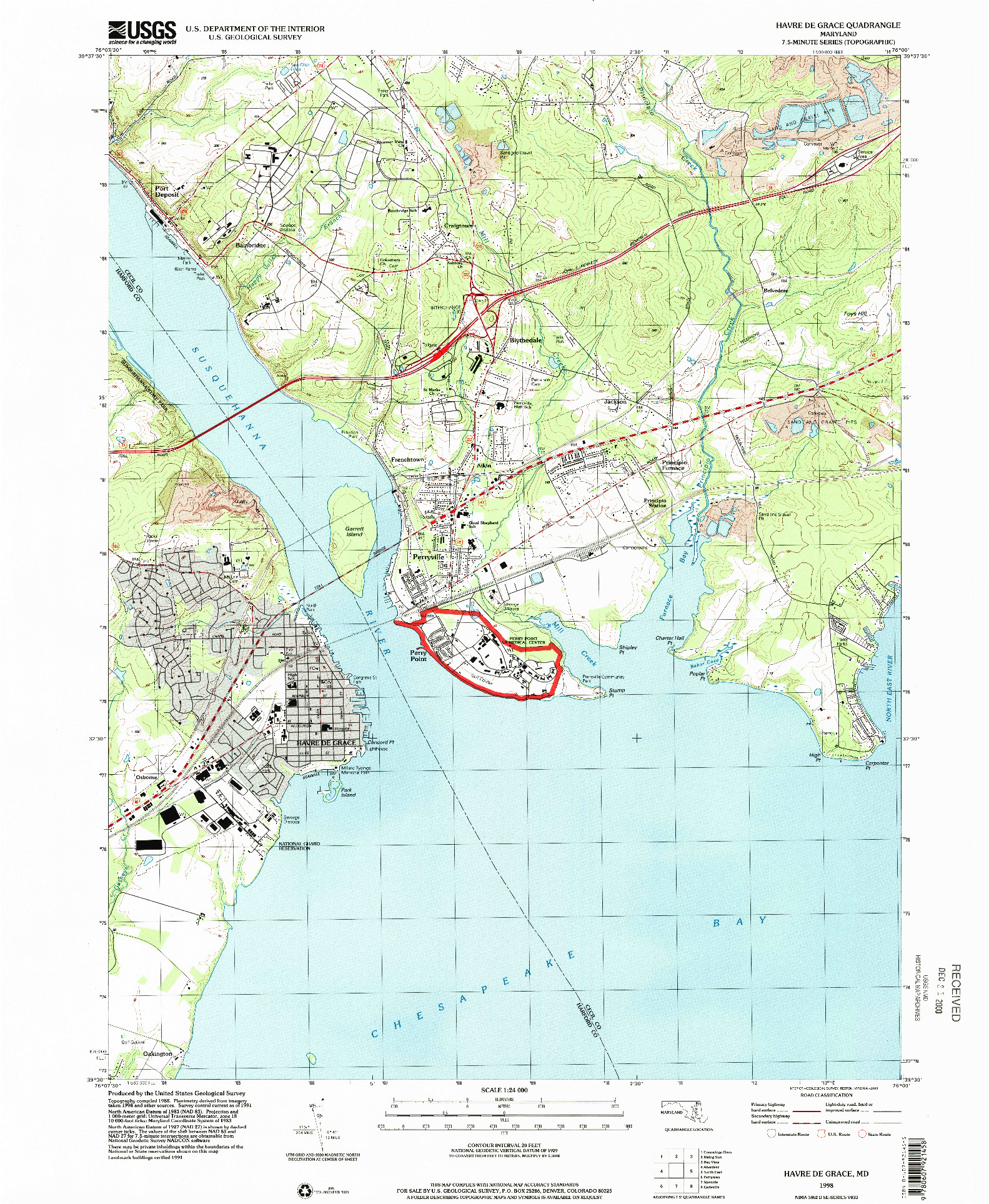 USGS 1:24000-SCALE QUADRANGLE FOR HAVRE DE GRACE, MD 1998