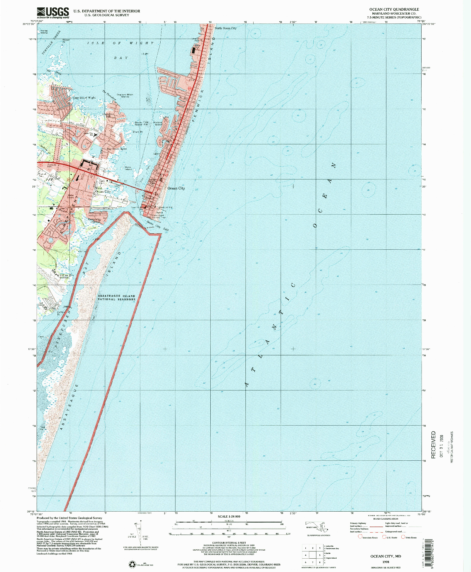 USGS 1:24000-SCALE QUADRANGLE FOR OCEAN CITY, MD 1998