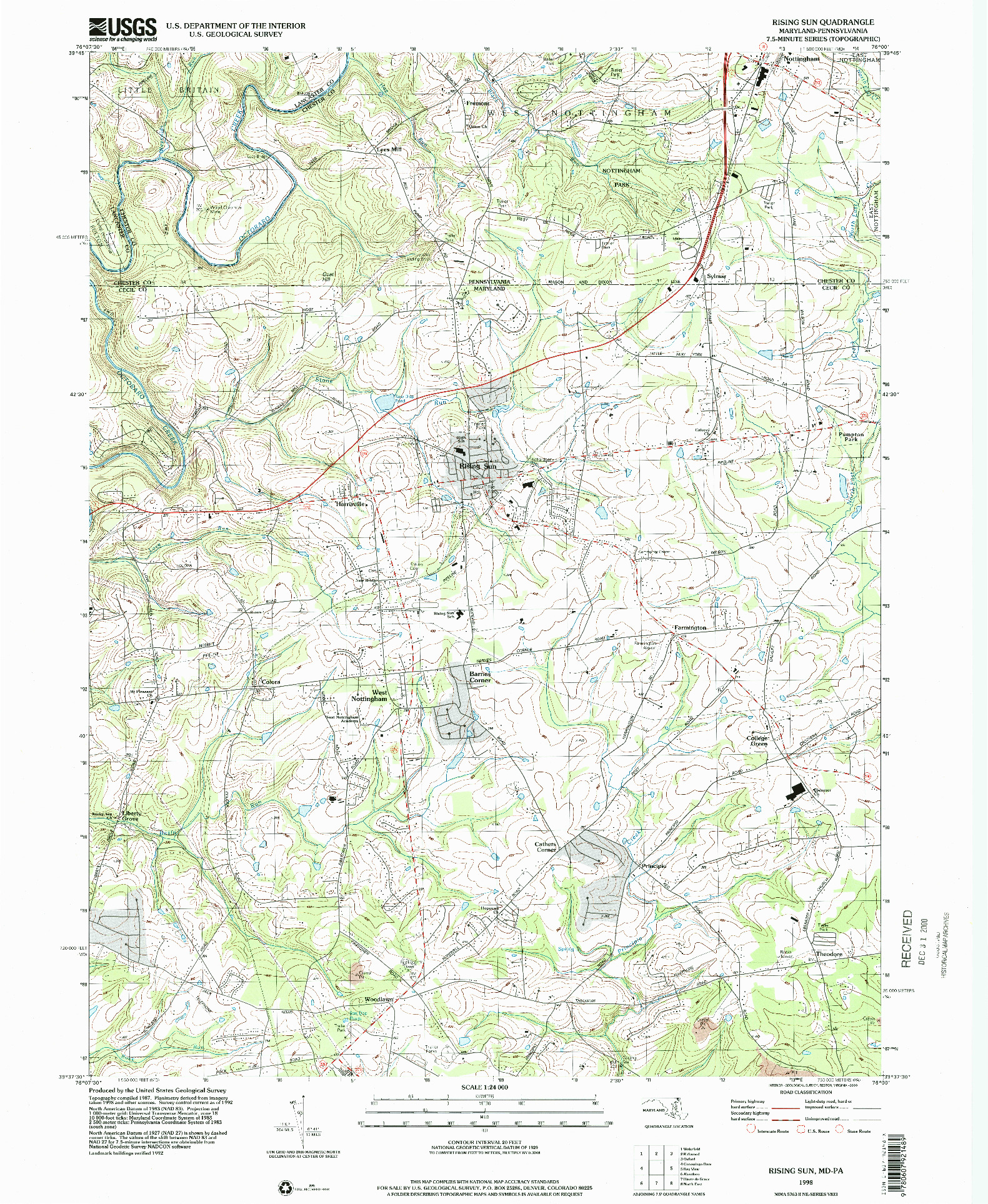 USGS 1:24000-SCALE QUADRANGLE FOR RISING SUN, MD 1998