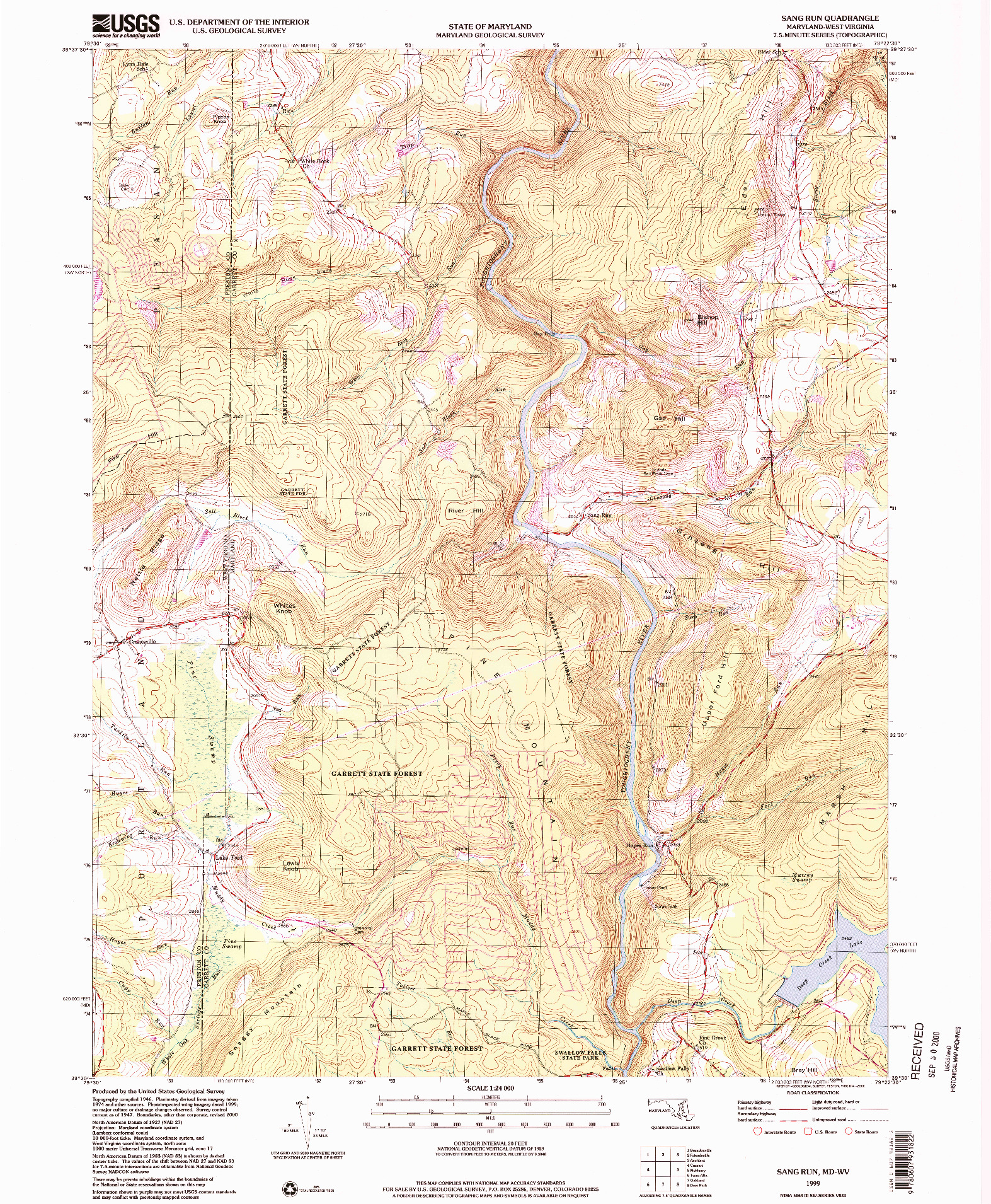 USGS 1:24000-SCALE QUADRANGLE FOR SANG RUN, MD 1999