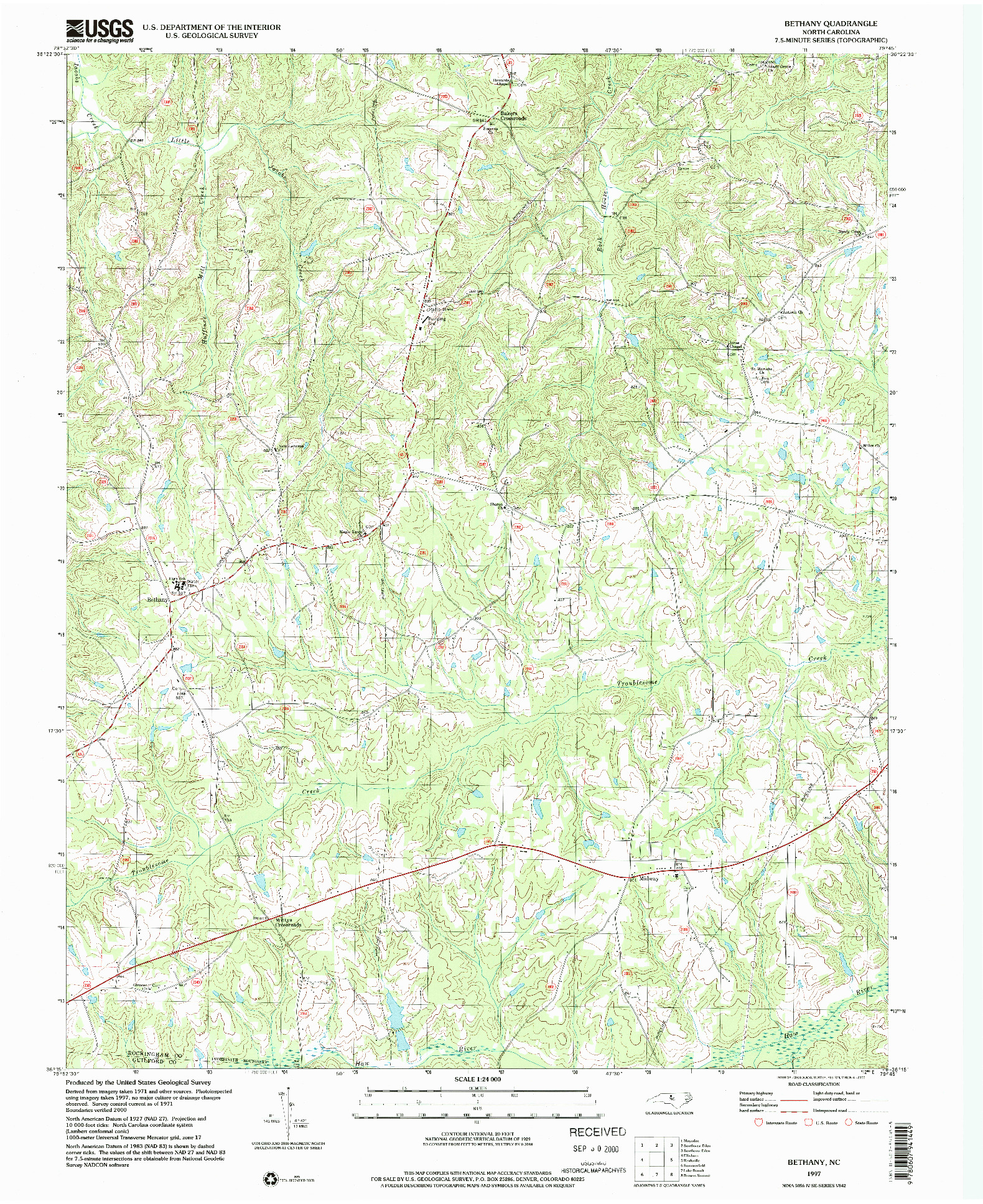 USGS 1:24000-SCALE QUADRANGLE FOR BETHANY, NC 1997