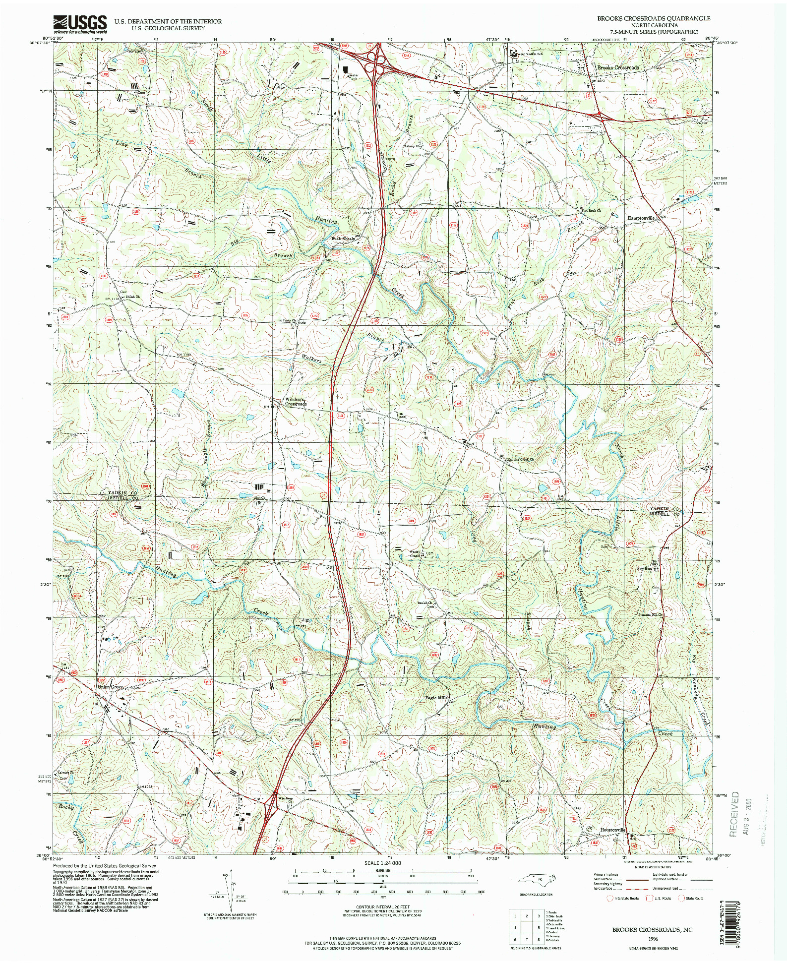 USGS 1:24000-SCALE QUADRANGLE FOR BROOKS CROSSROADS, NC 1996