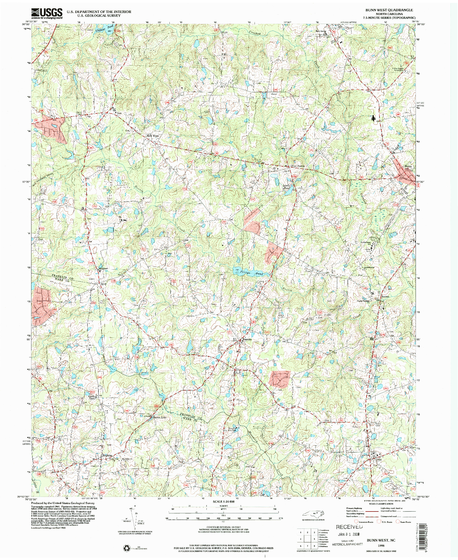 USGS 1:24000-SCALE QUADRANGLE FOR BUNN WEST, NC 1998