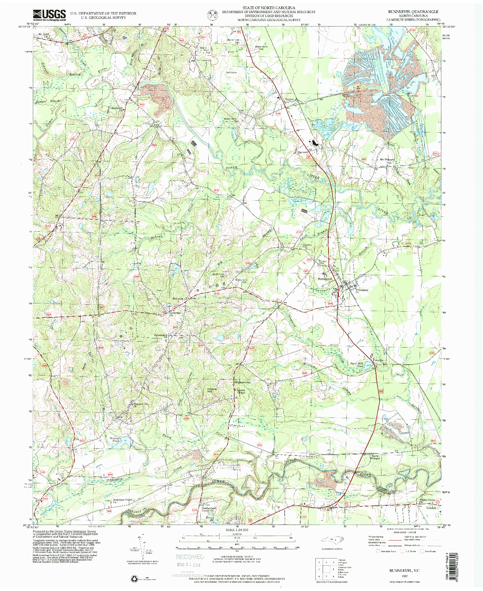 USGS 1:24000-SCALE QUADRANGLE FOR BUNNLEVEL, NC 1997