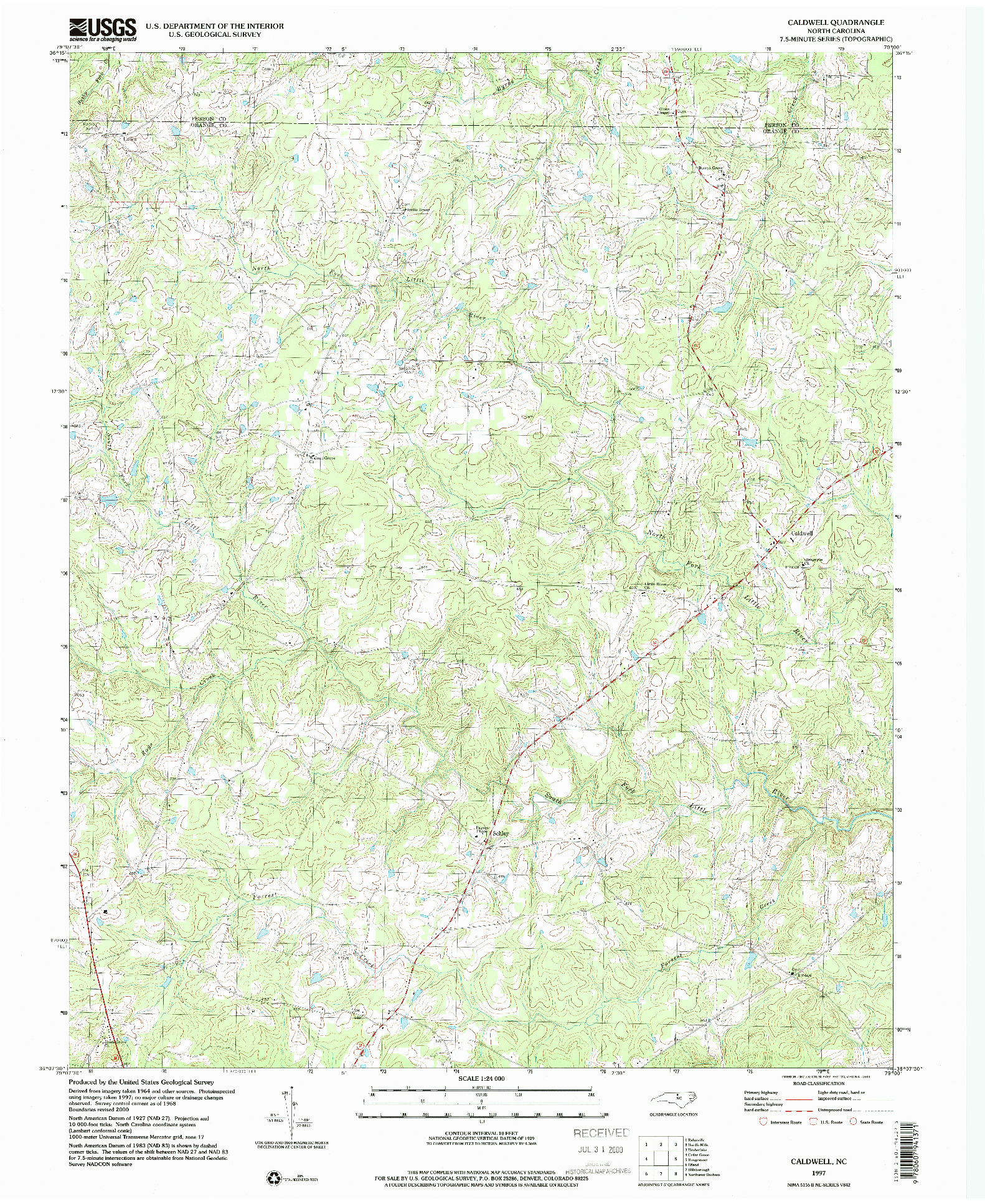 USGS 1:24000-SCALE QUADRANGLE FOR CALDWELL, NC 1997