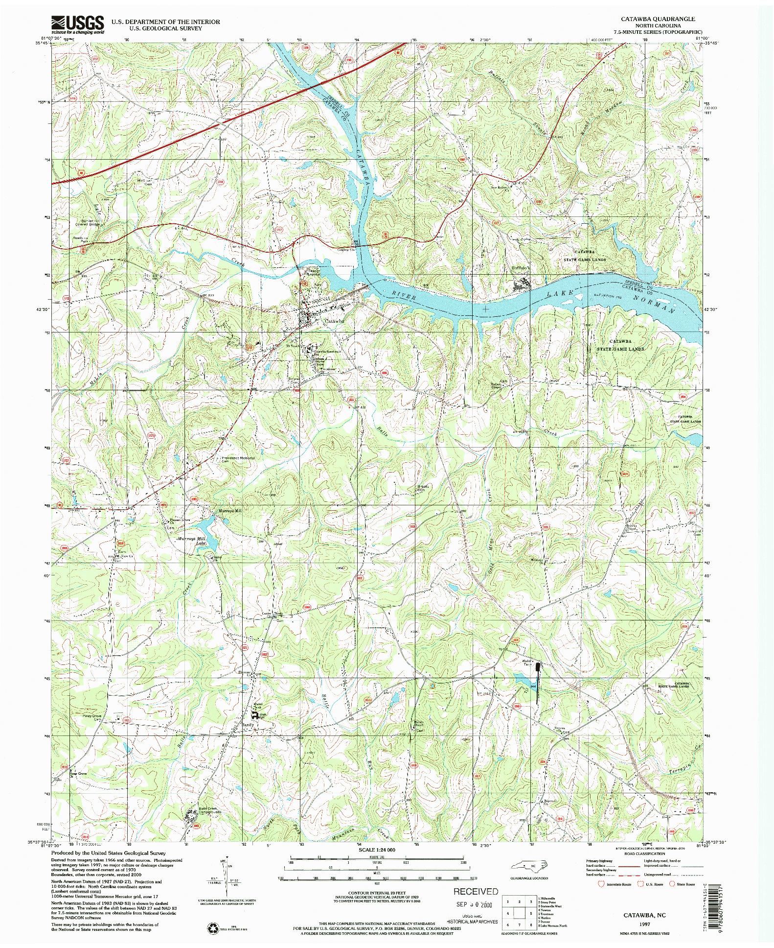 USGS 1:24000-SCALE QUADRANGLE FOR CATAWBA, NC 1997