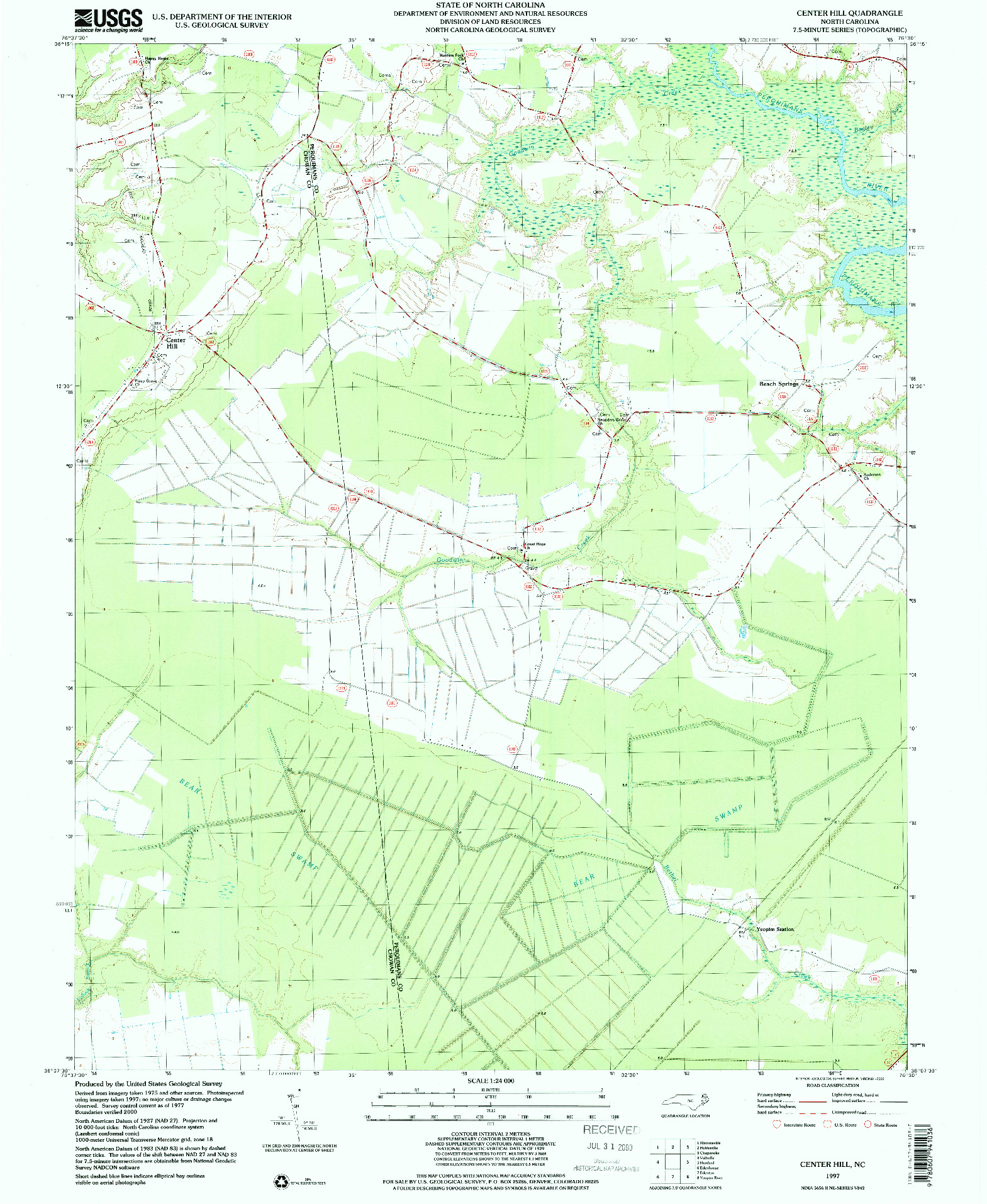 USGS 1:24000-SCALE QUADRANGLE FOR CENTER HILL, NC 1997