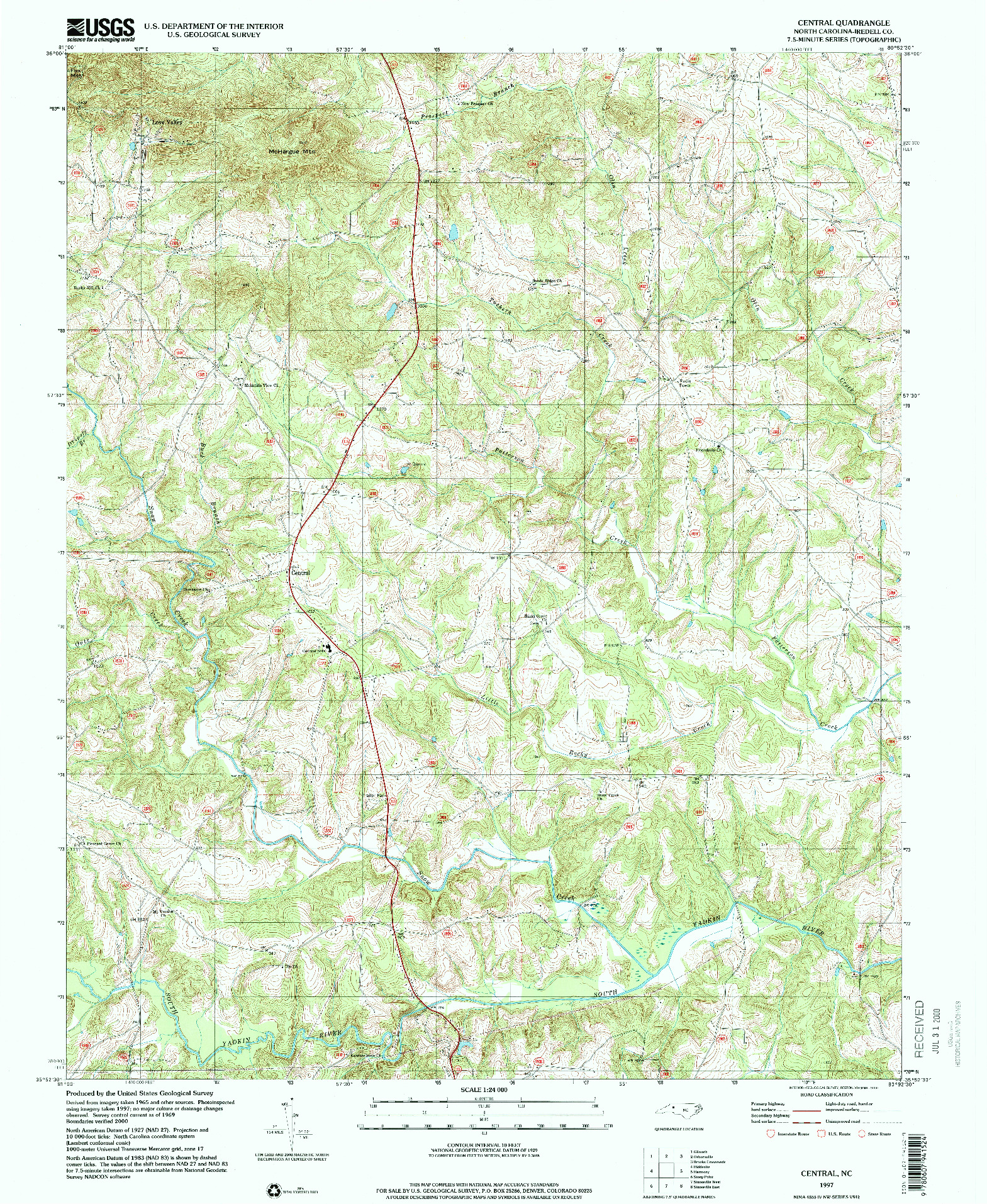 USGS 1:24000-SCALE QUADRANGLE FOR CENTRAL, NC 1997