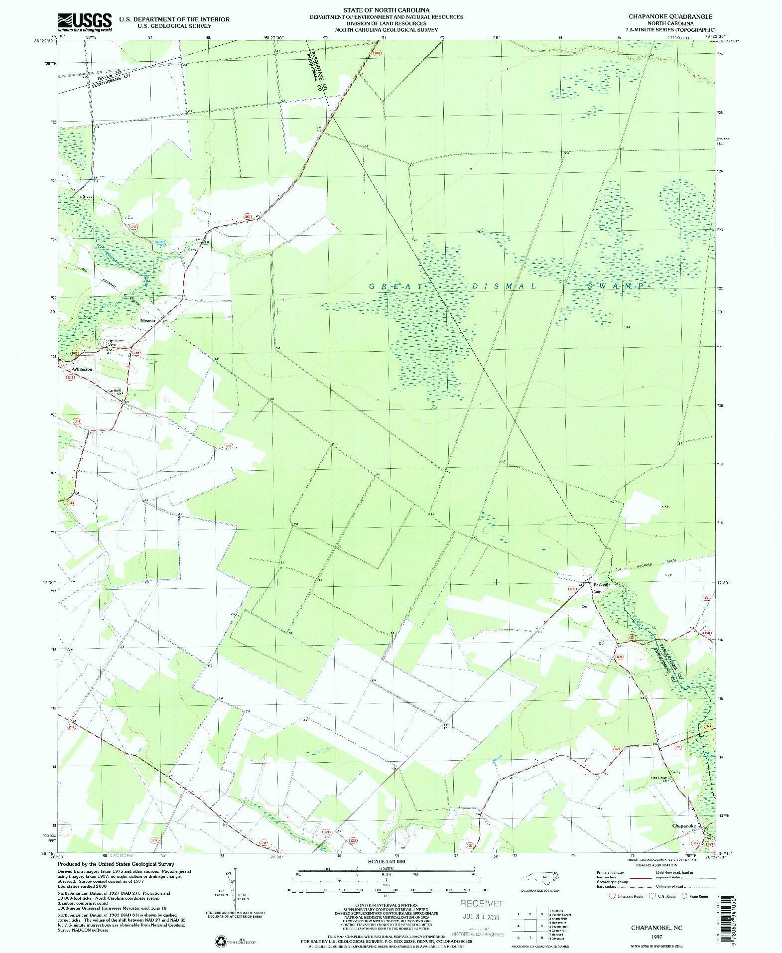 USGS 1:24000-SCALE QUADRANGLE FOR CHAPANOKE, NC 1997