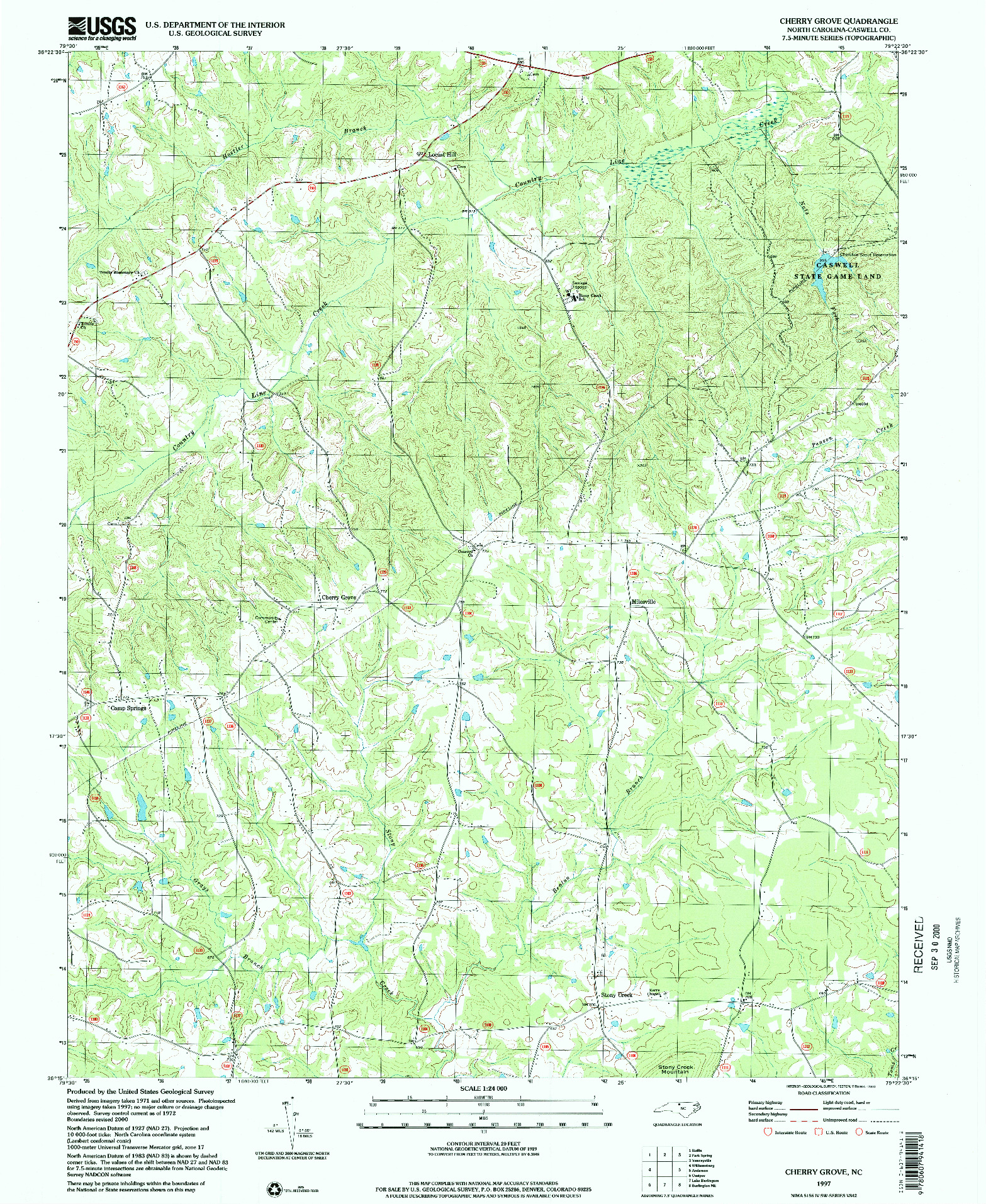 USGS 1:24000-SCALE QUADRANGLE FOR CHERRY GROVE, NC 1997