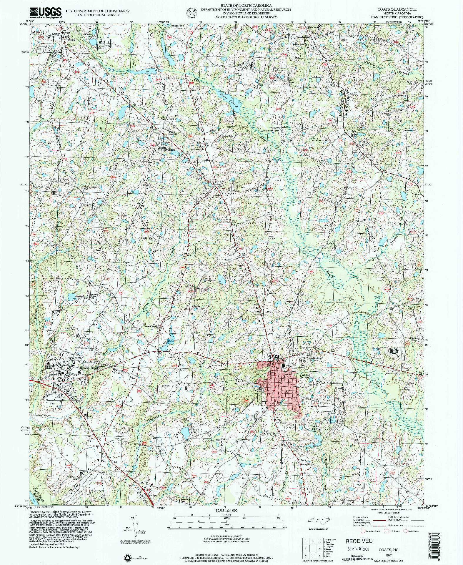 USGS 1:24000-SCALE QUADRANGLE FOR COATS, NC 1997