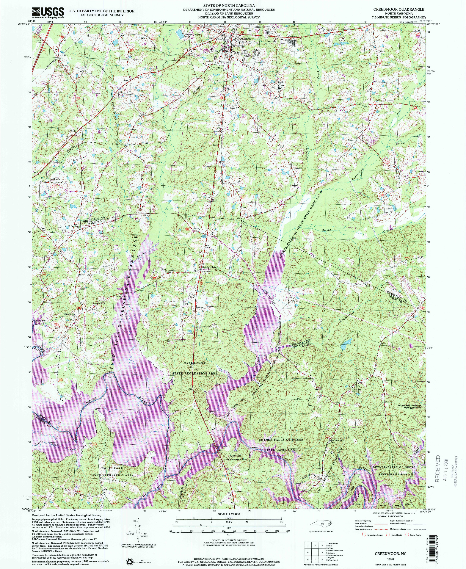 USGS 1:24000-SCALE QUADRANGLE FOR CREEDMOOR, NC 1998