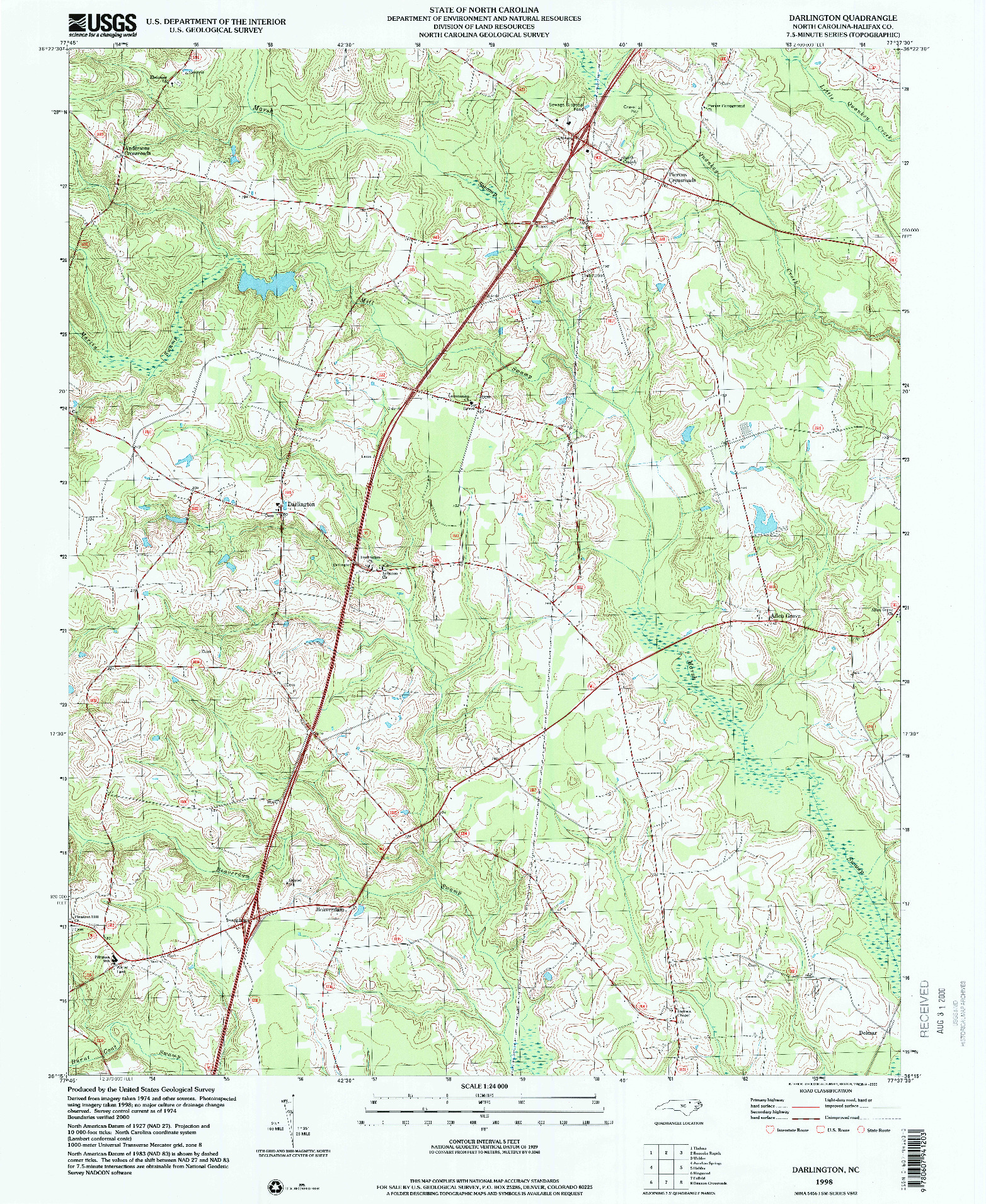 USGS 1:24000-SCALE QUADRANGLE FOR DARLINGTON, NC 1998