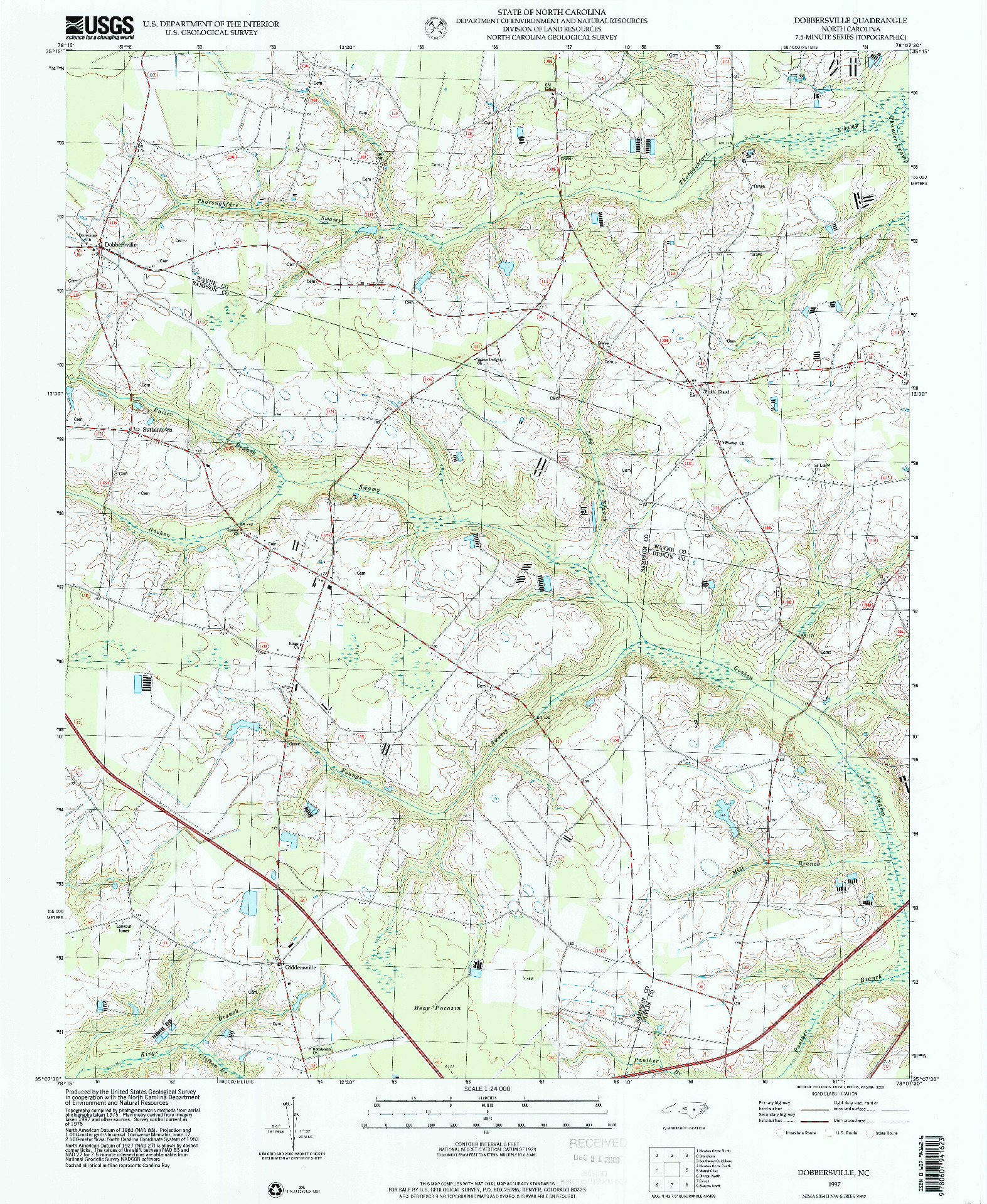 USGS 1:24000-SCALE QUADRANGLE FOR DOBBERSVILLE, NC 1997