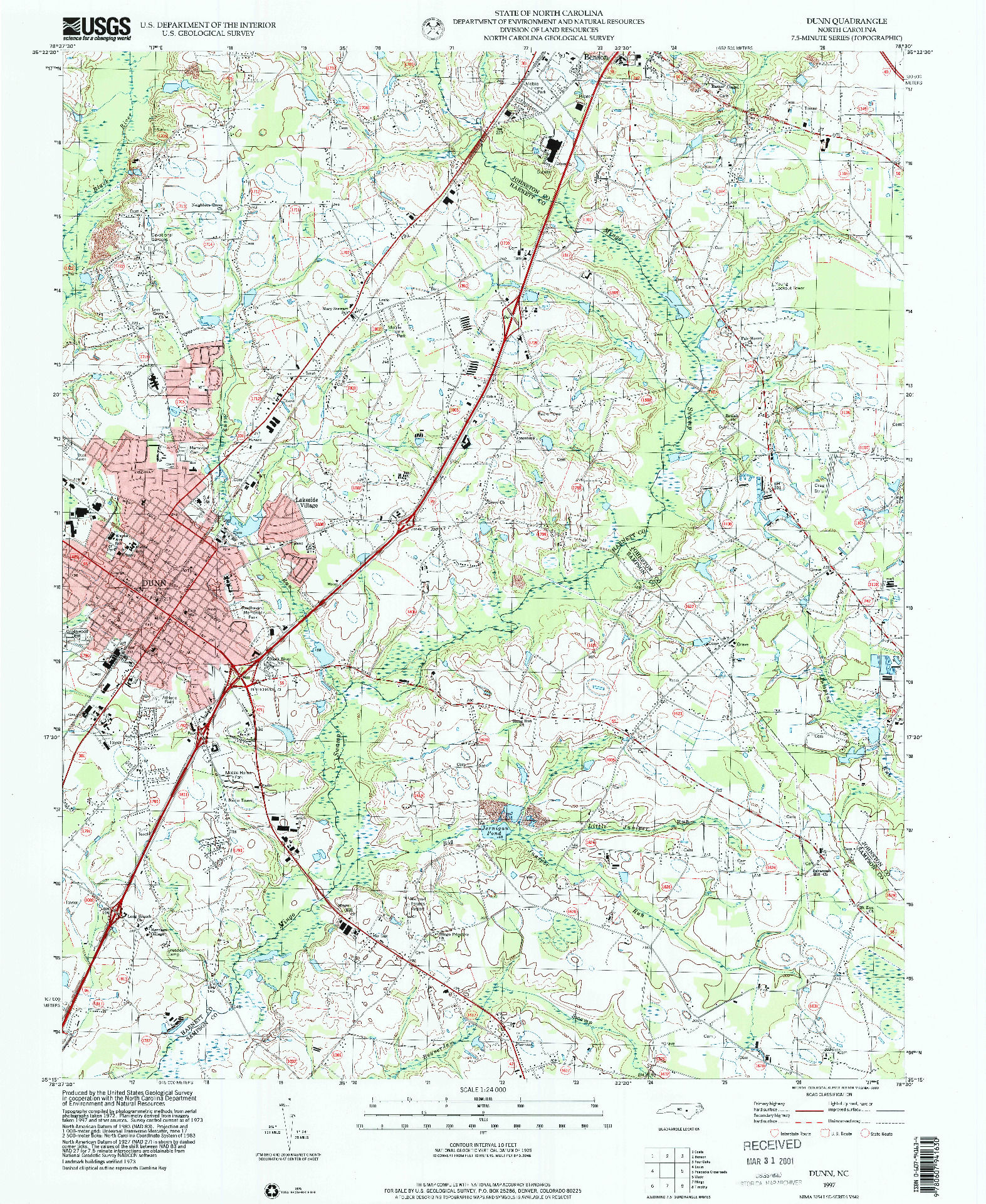 USGS 1:24000-SCALE QUADRANGLE FOR DUNN, NC 1997