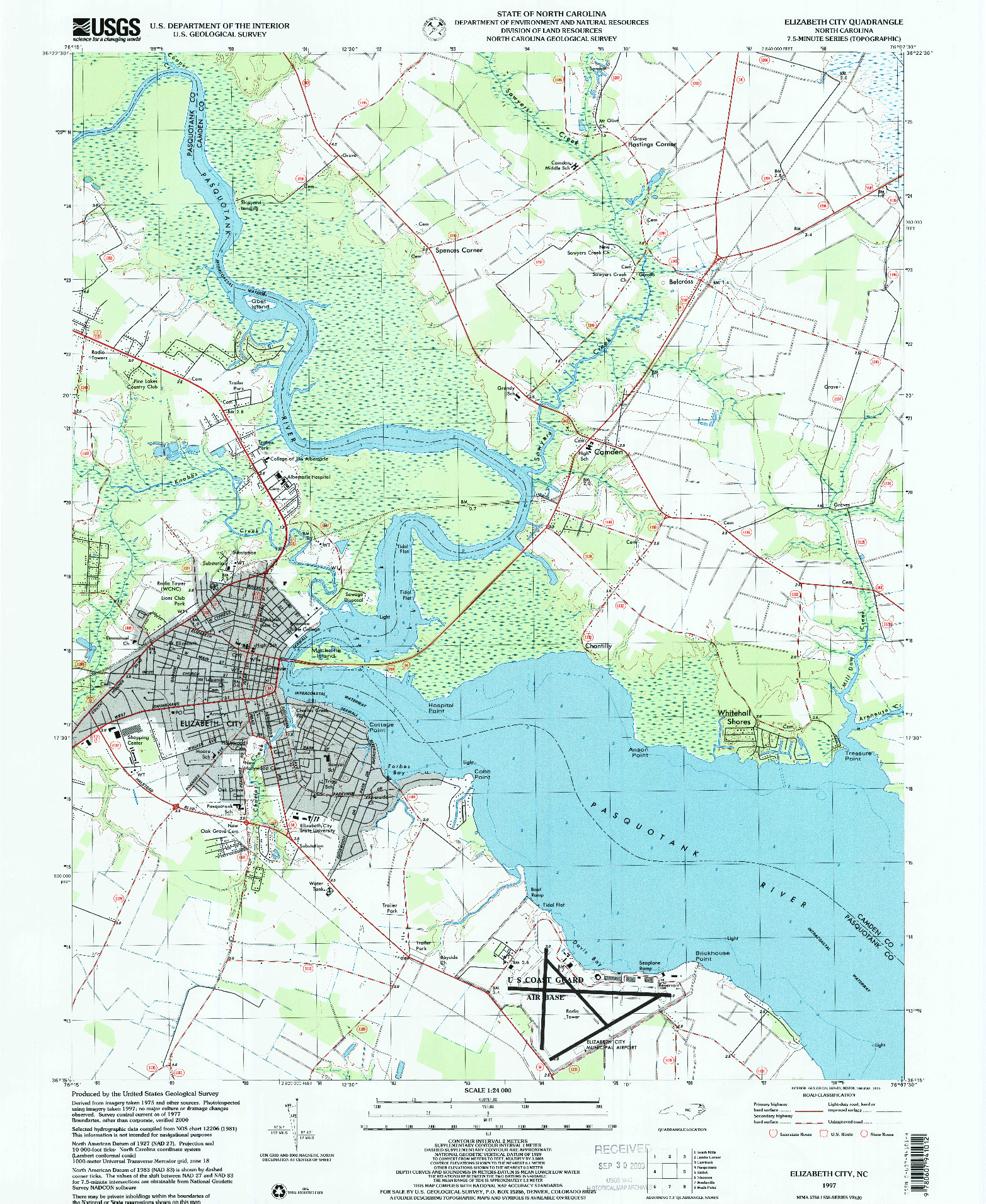 USGS 1:24000-SCALE QUADRANGLE FOR ELIZABETH CITY, NC 1997