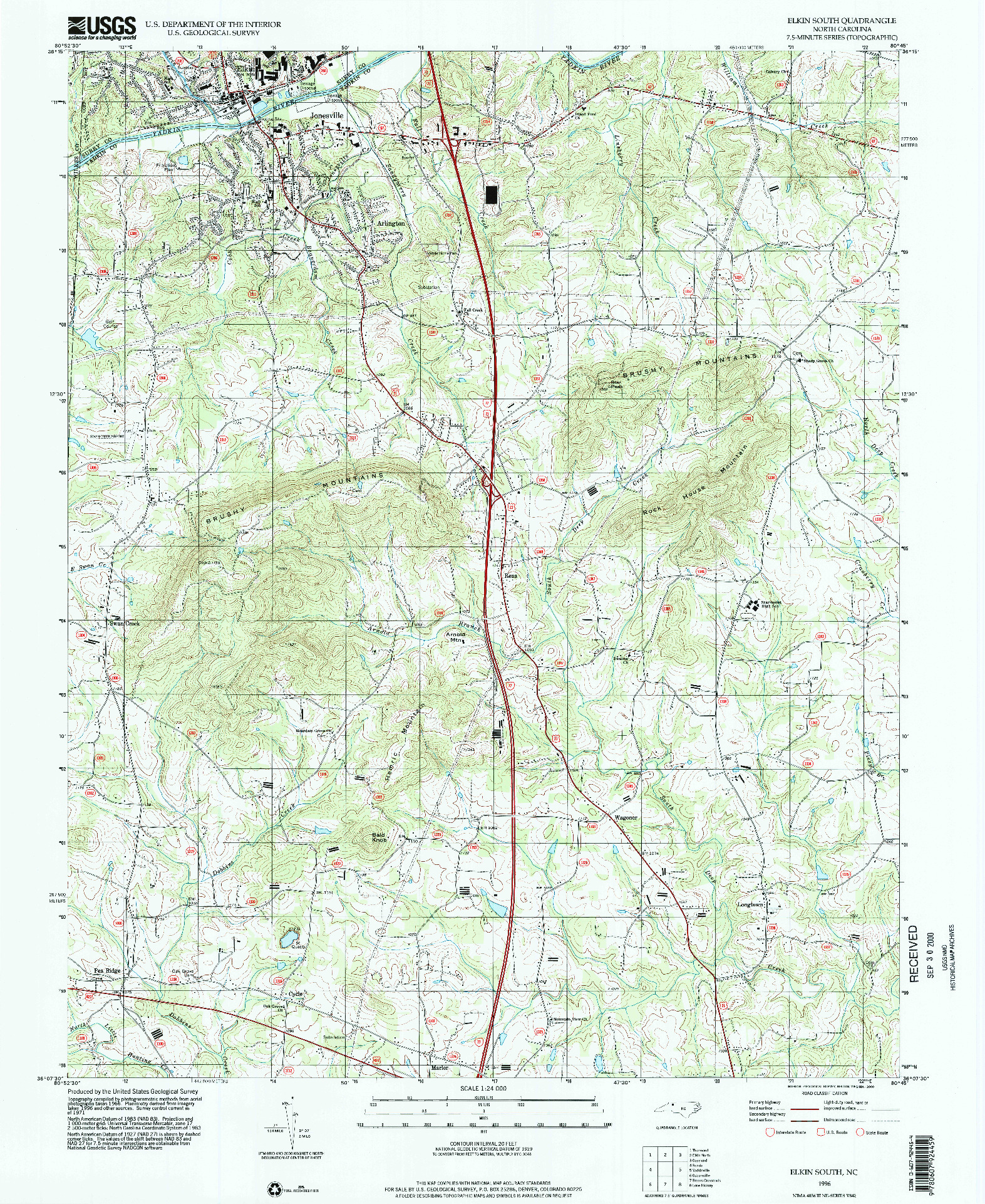 USGS 1:24000-SCALE QUADRANGLE FOR ELKIN SOUTH, NC 1996