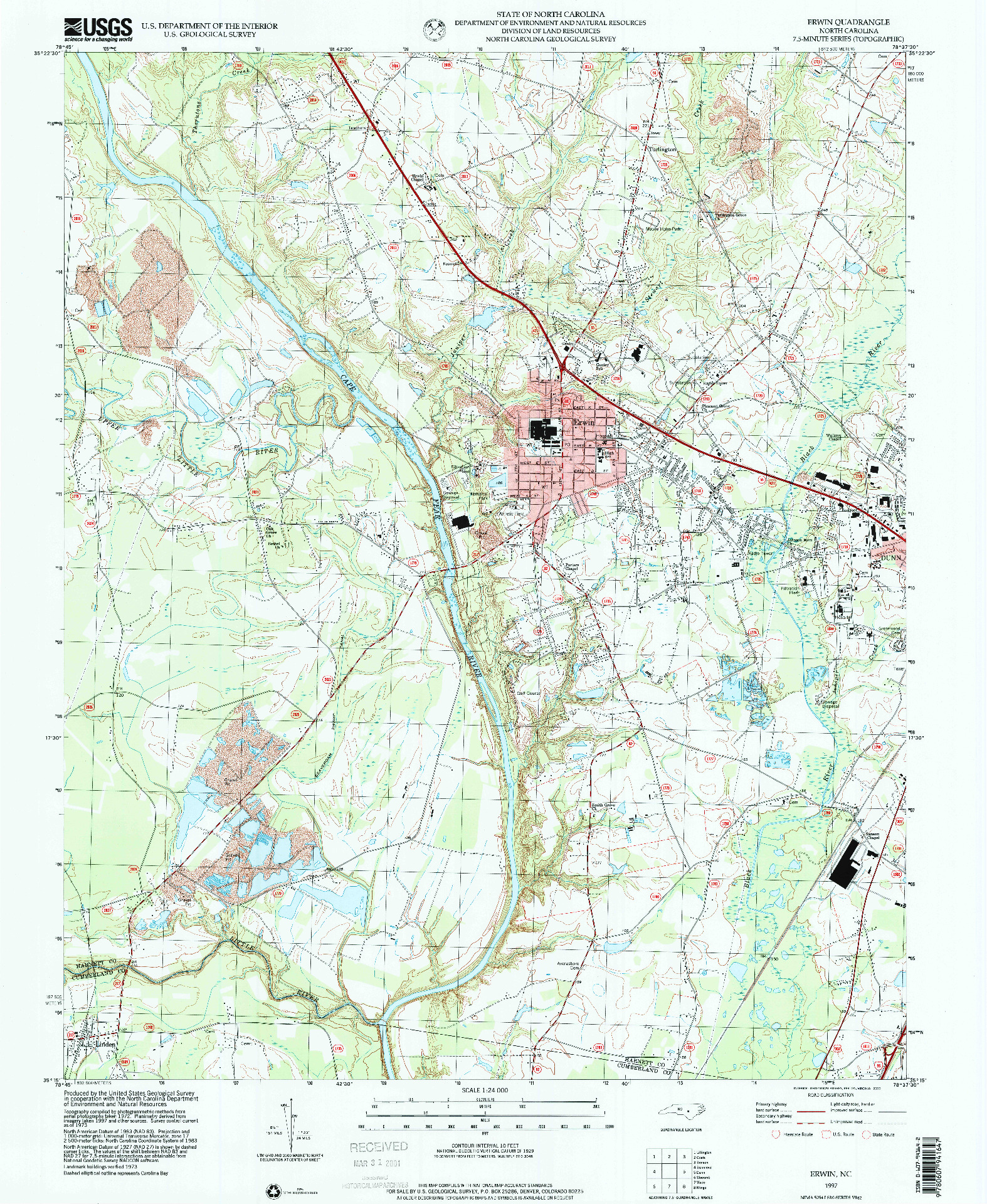 USGS 1:24000-SCALE QUADRANGLE FOR ERWIN, NC 1997