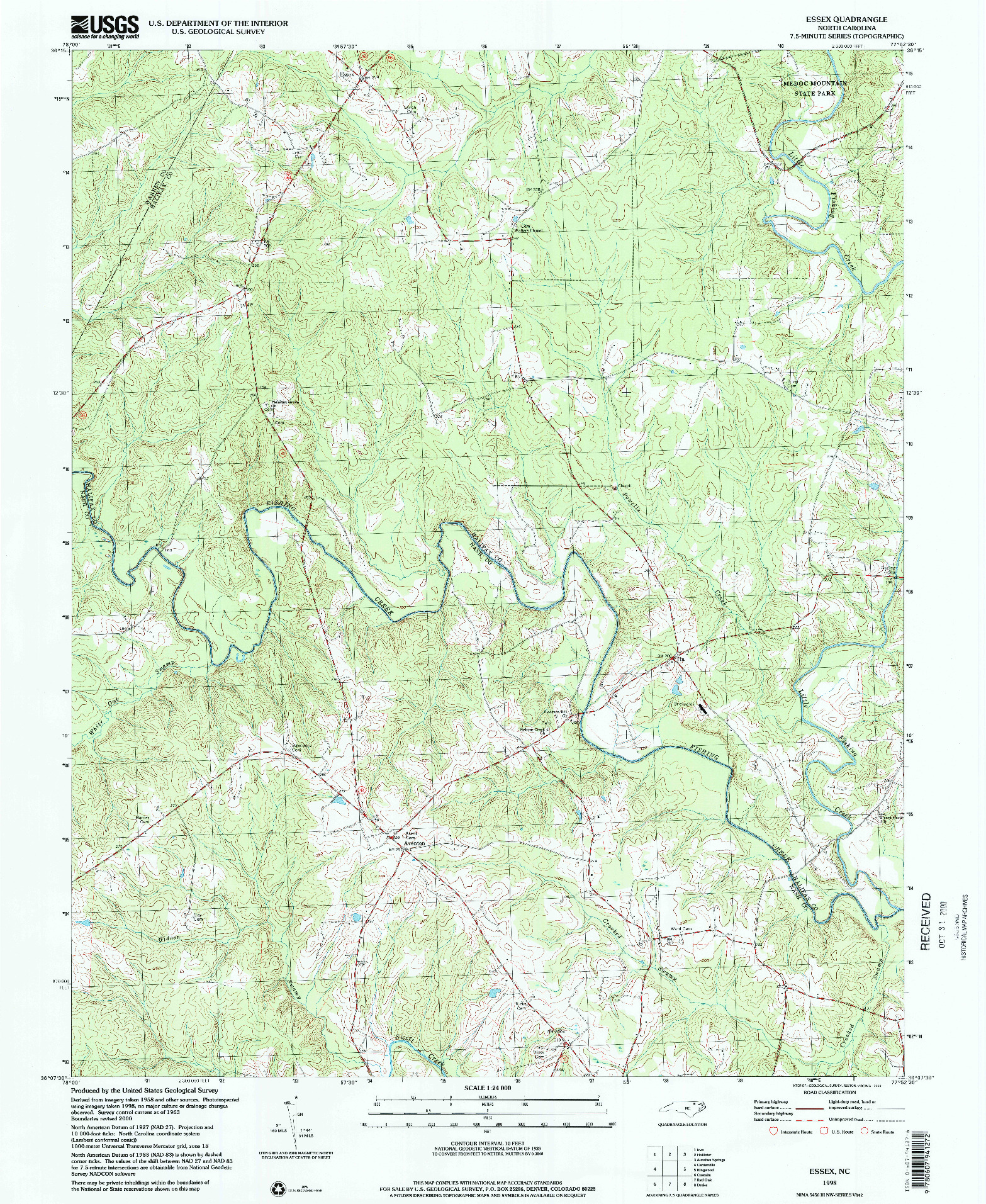 USGS 1:24000-SCALE QUADRANGLE FOR ESSEX, NC 1998