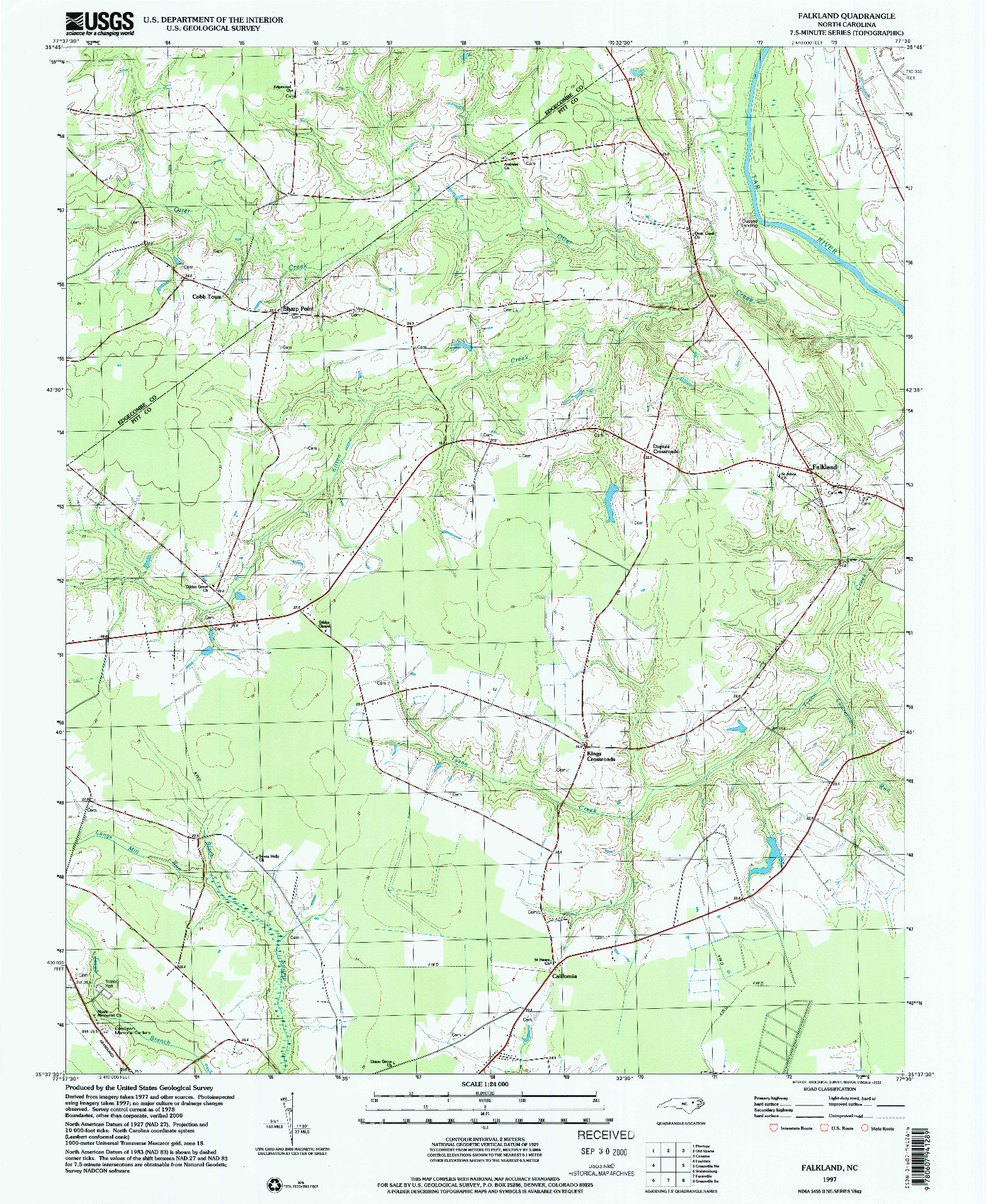 USGS 1:24000-SCALE QUADRANGLE FOR FALKLAND, NC 1997
