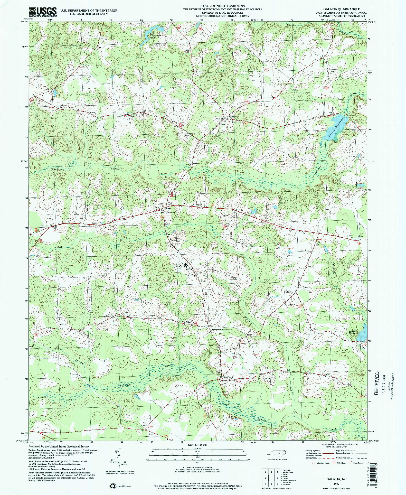 USGS 1:24000-SCALE QUADRANGLE FOR GALATIA, NC 1997