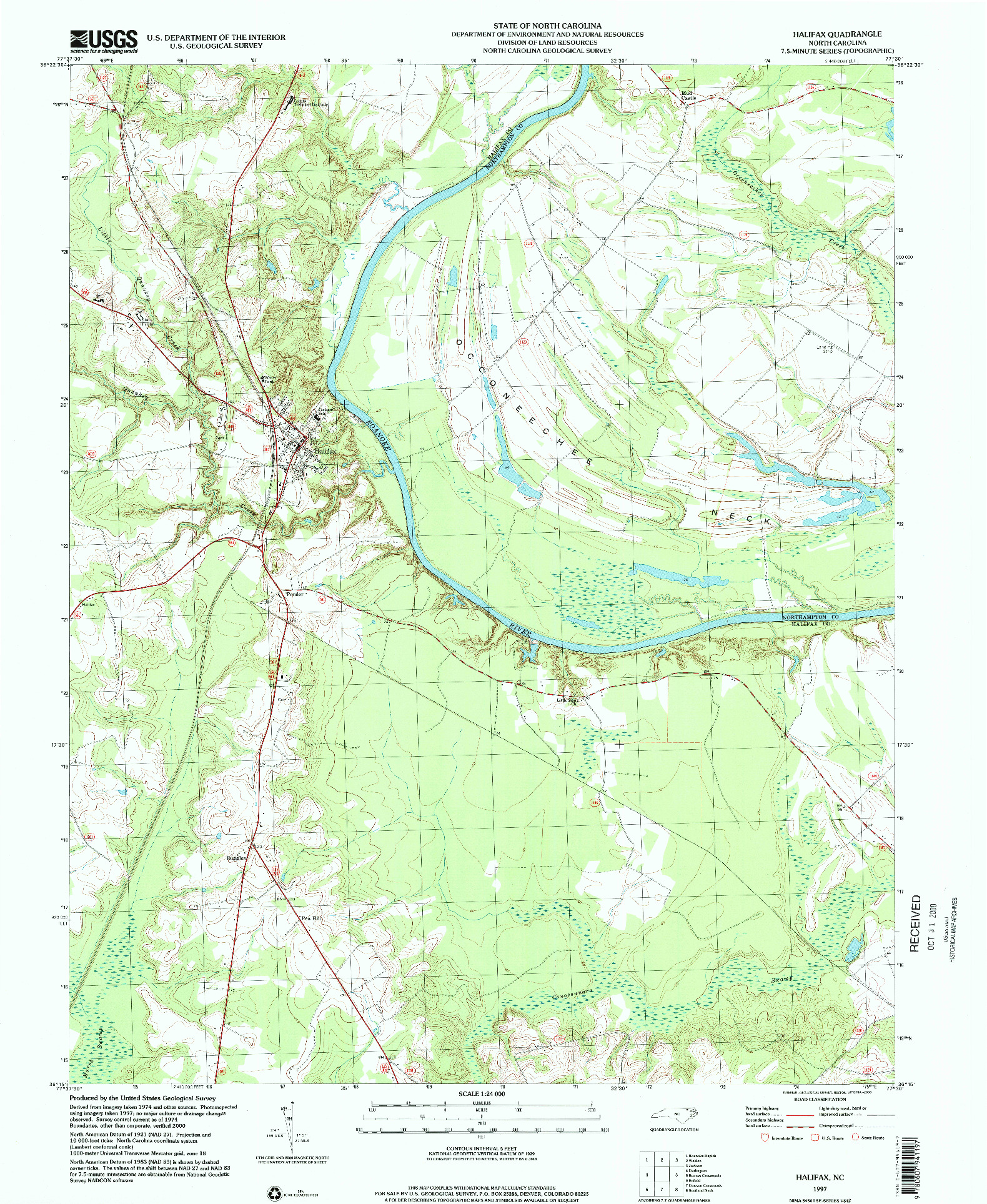 USGS 1:24000-SCALE QUADRANGLE FOR HALIFAX, NC 1997