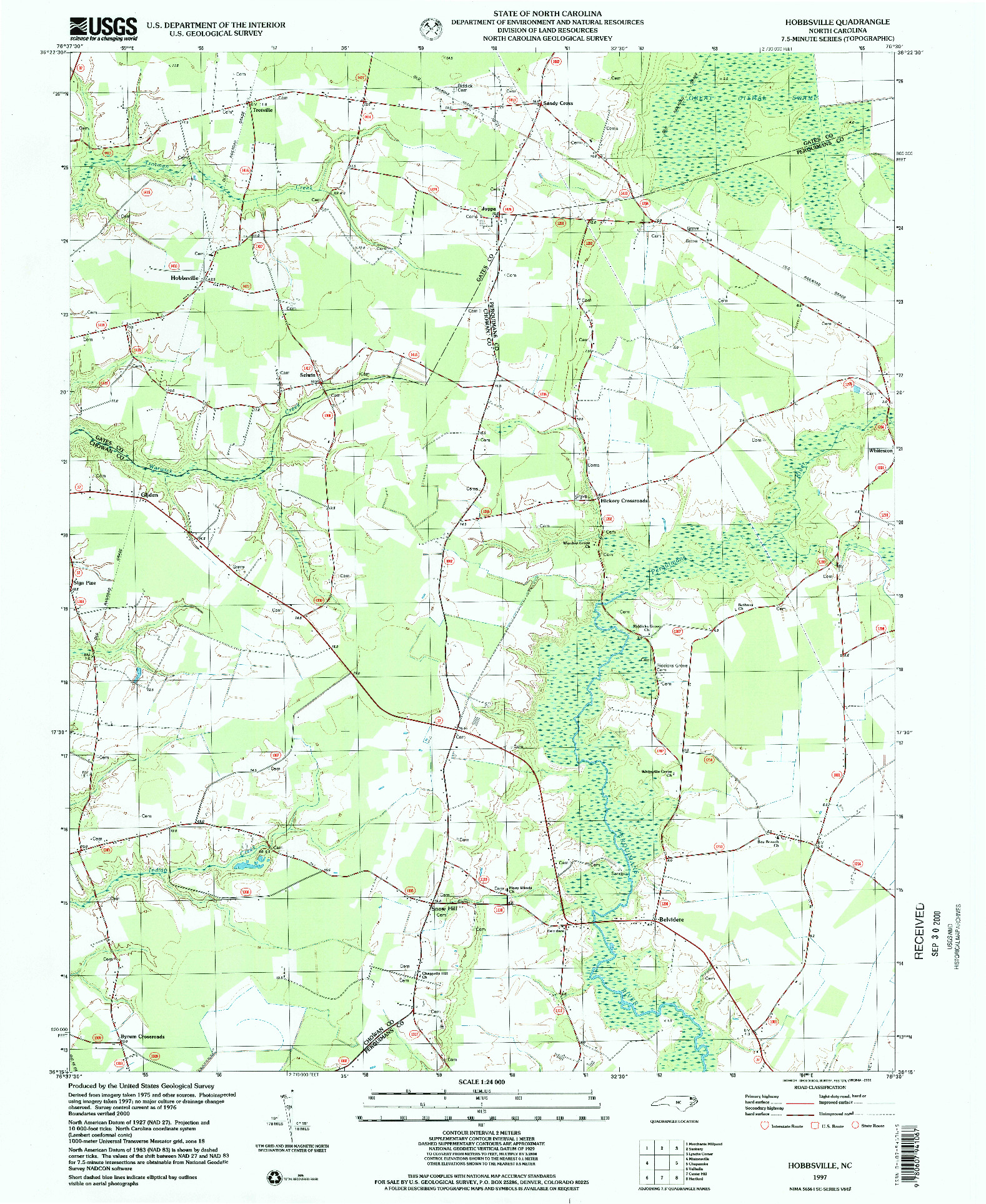 USGS 1:24000-SCALE QUADRANGLE FOR HOBBSVILLE, NC 1997