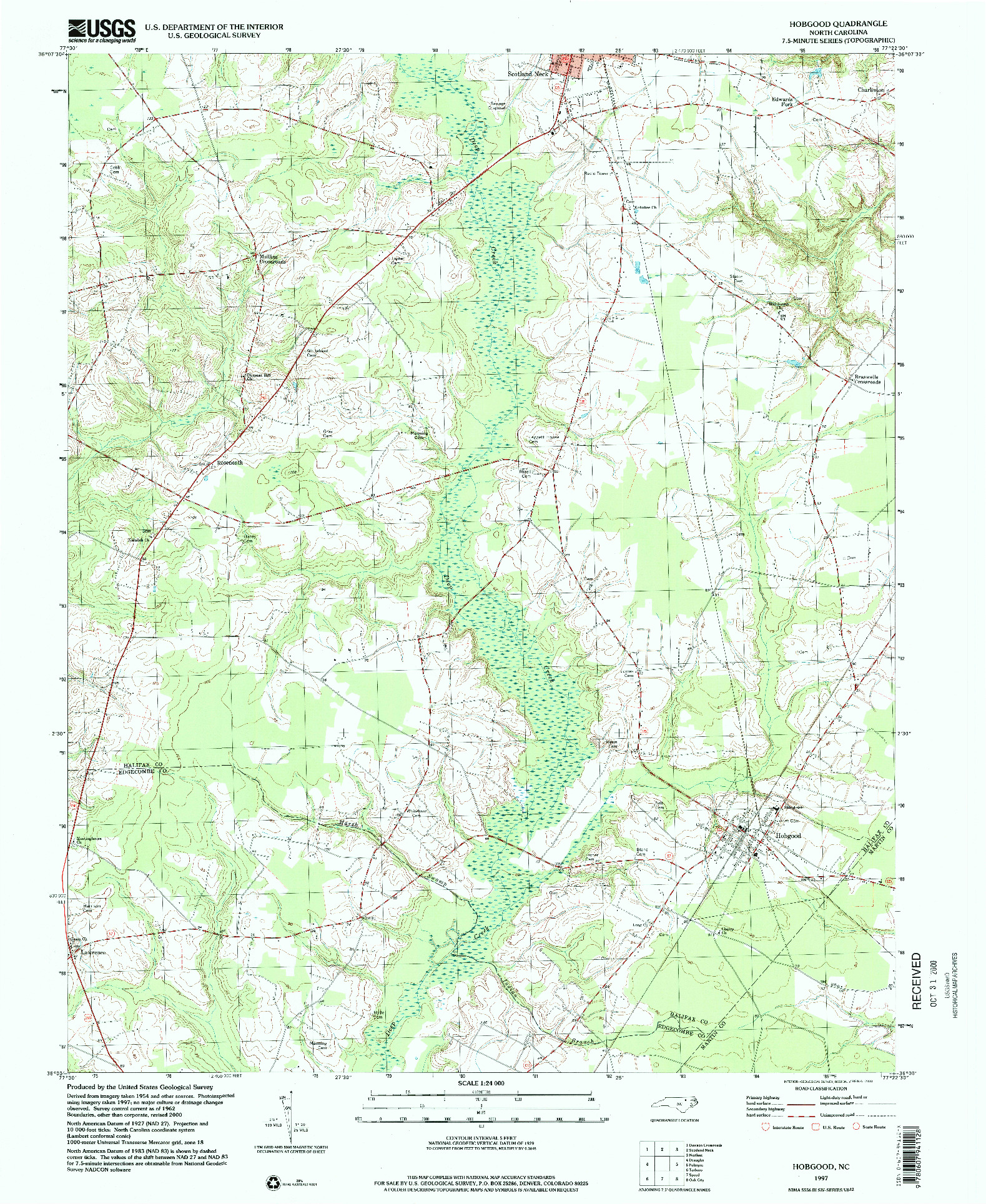 USGS 1:24000-SCALE QUADRANGLE FOR HOBGOOD, NC 1997