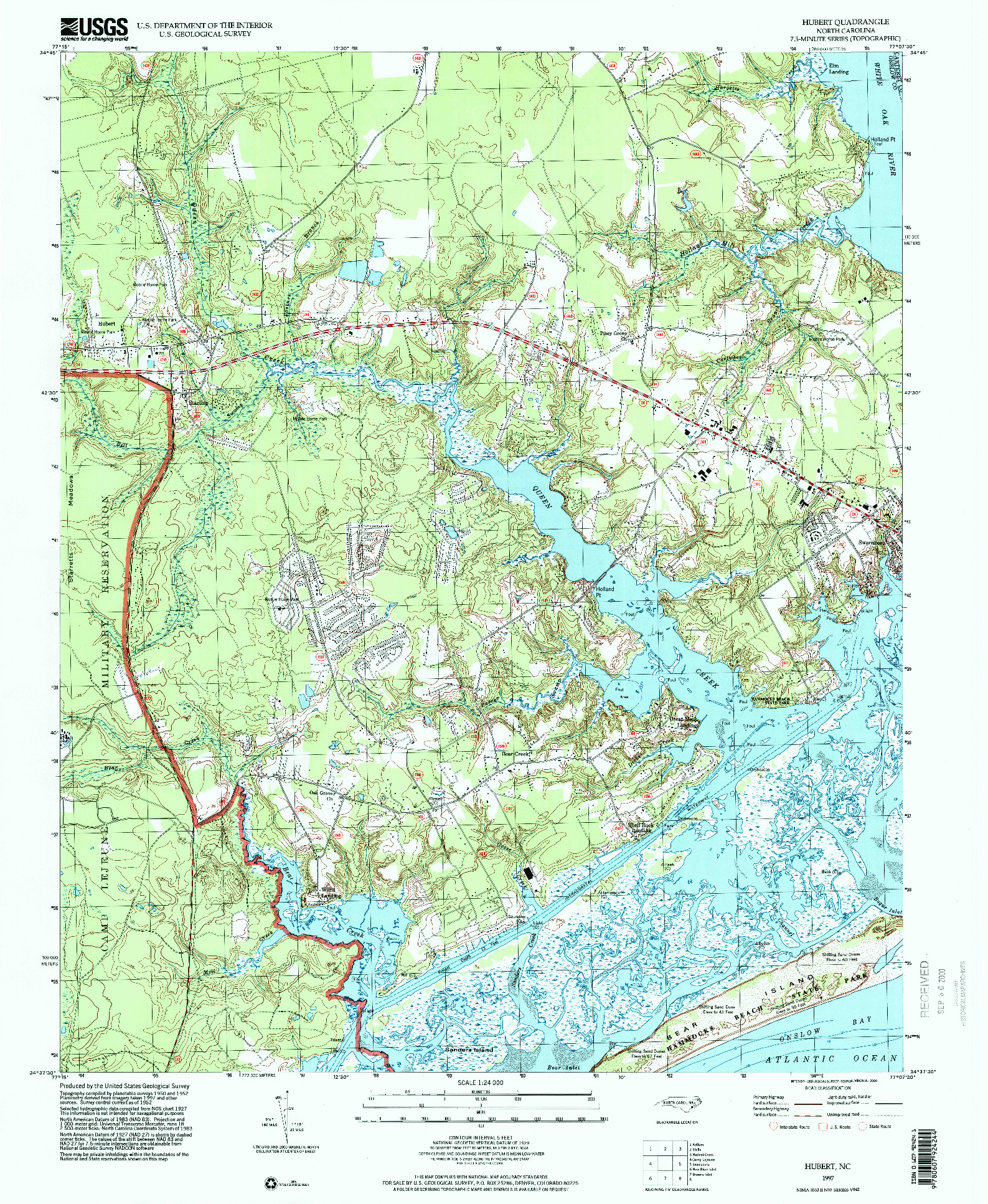 USGS 1:24000-SCALE QUADRANGLE FOR HUBERT, NC 1997
