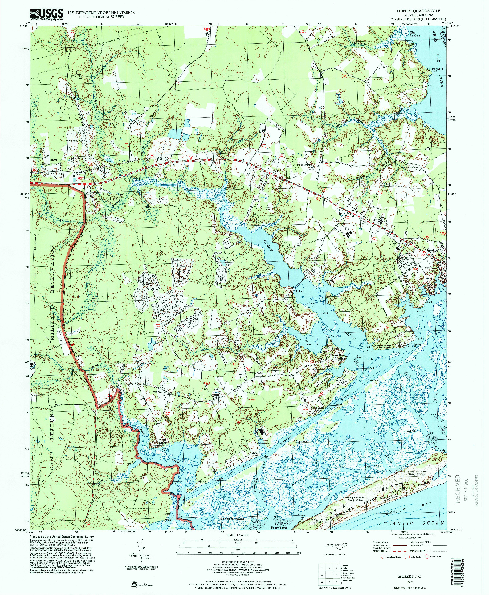 USGS 1:24000-SCALE QUADRANGLE FOR HUBERT, NC 1997