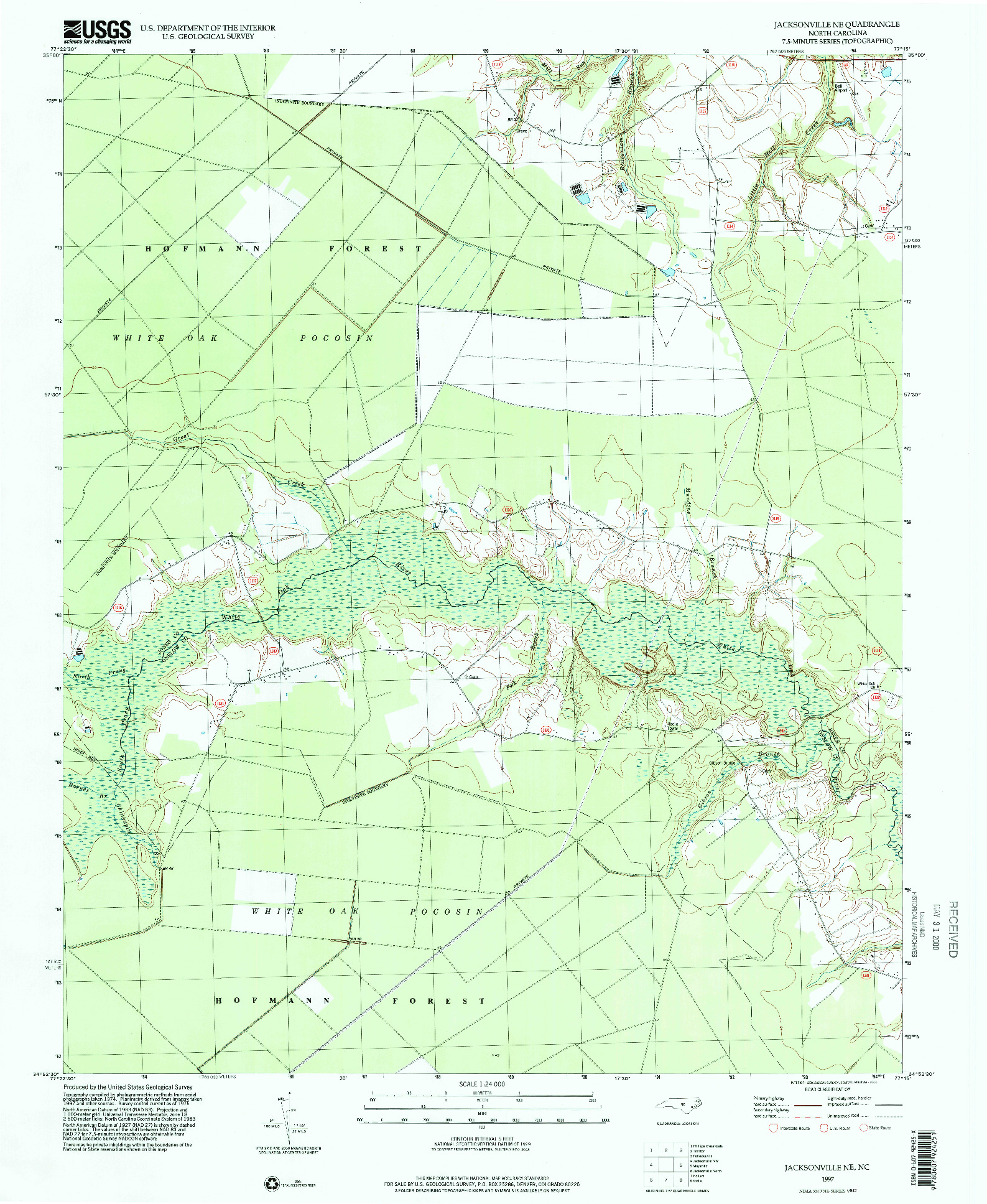 USGS 1:24000-SCALE QUADRANGLE FOR JACKSONVILLE NE, NC 1997