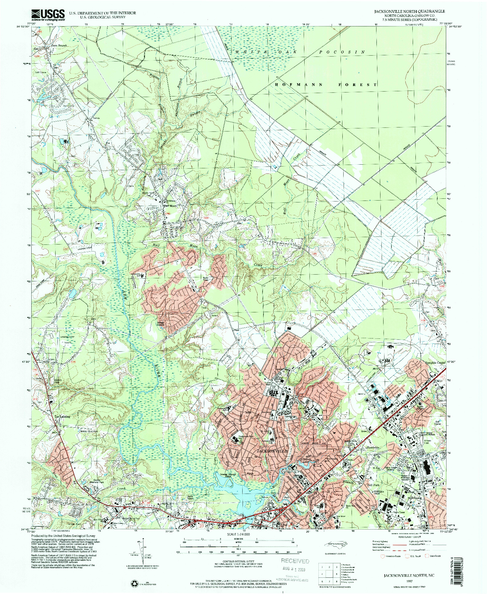 USGS 1:24000-SCALE QUADRANGLE FOR JACKSONVILLE NORTH, NC 1997