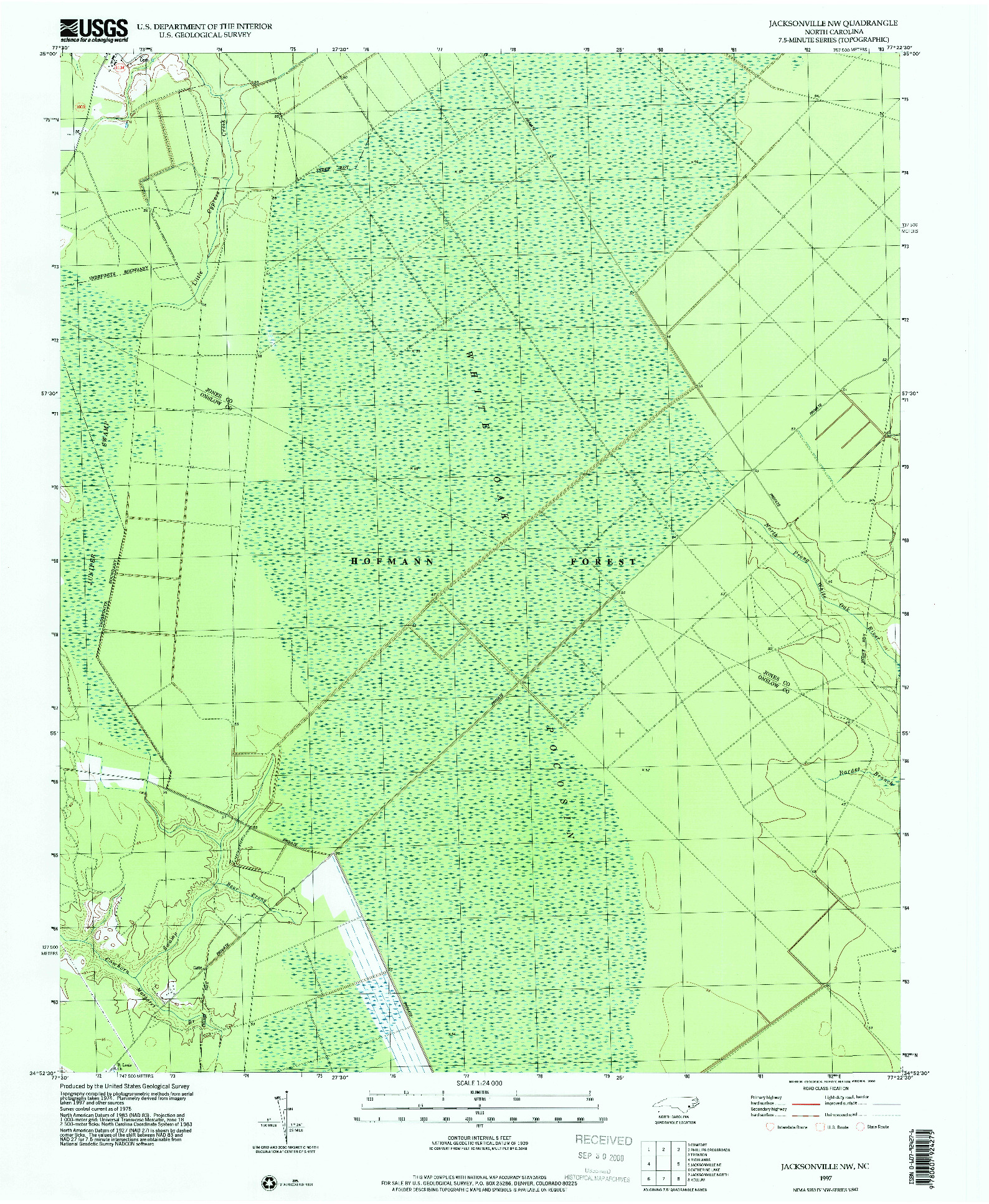 USGS 1:24000-SCALE QUADRANGLE FOR JACKSONVILLE NW, NC 1997