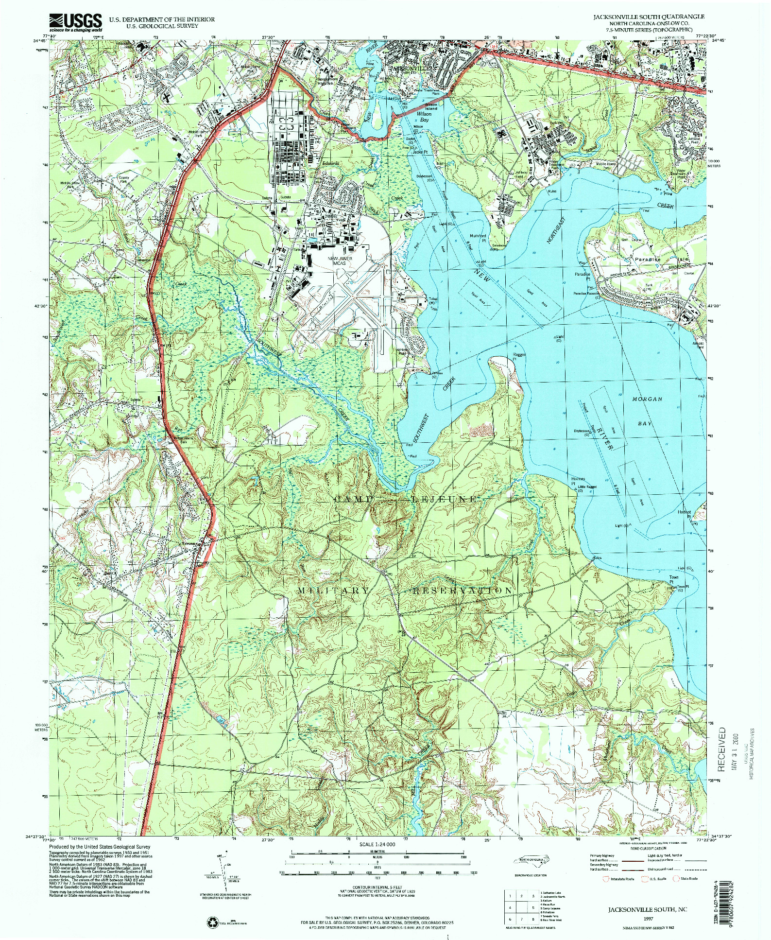 USGS 1:24000-SCALE QUADRANGLE FOR JACKSONVILLE SOUTH, NC 1997
