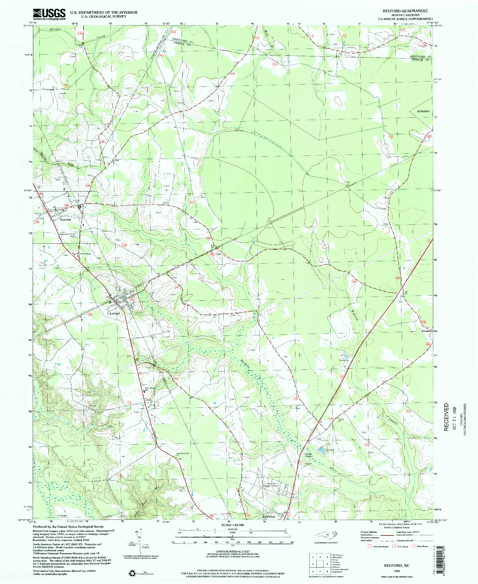 USGS 1:24000-SCALE QUADRANGLE FOR KELFORD, NC 1997