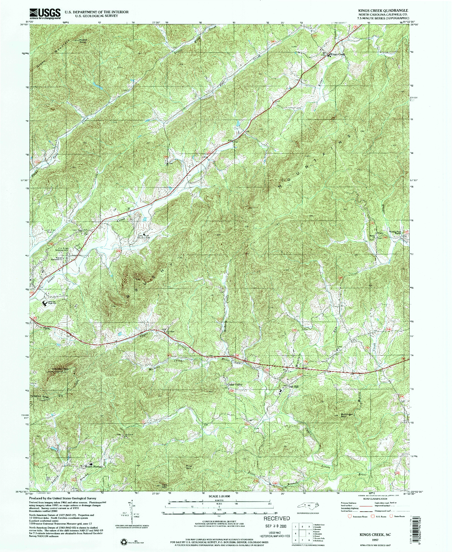 USGS 1:24000-SCALE QUADRANGLE FOR KINGS CREEK, NC 1997
