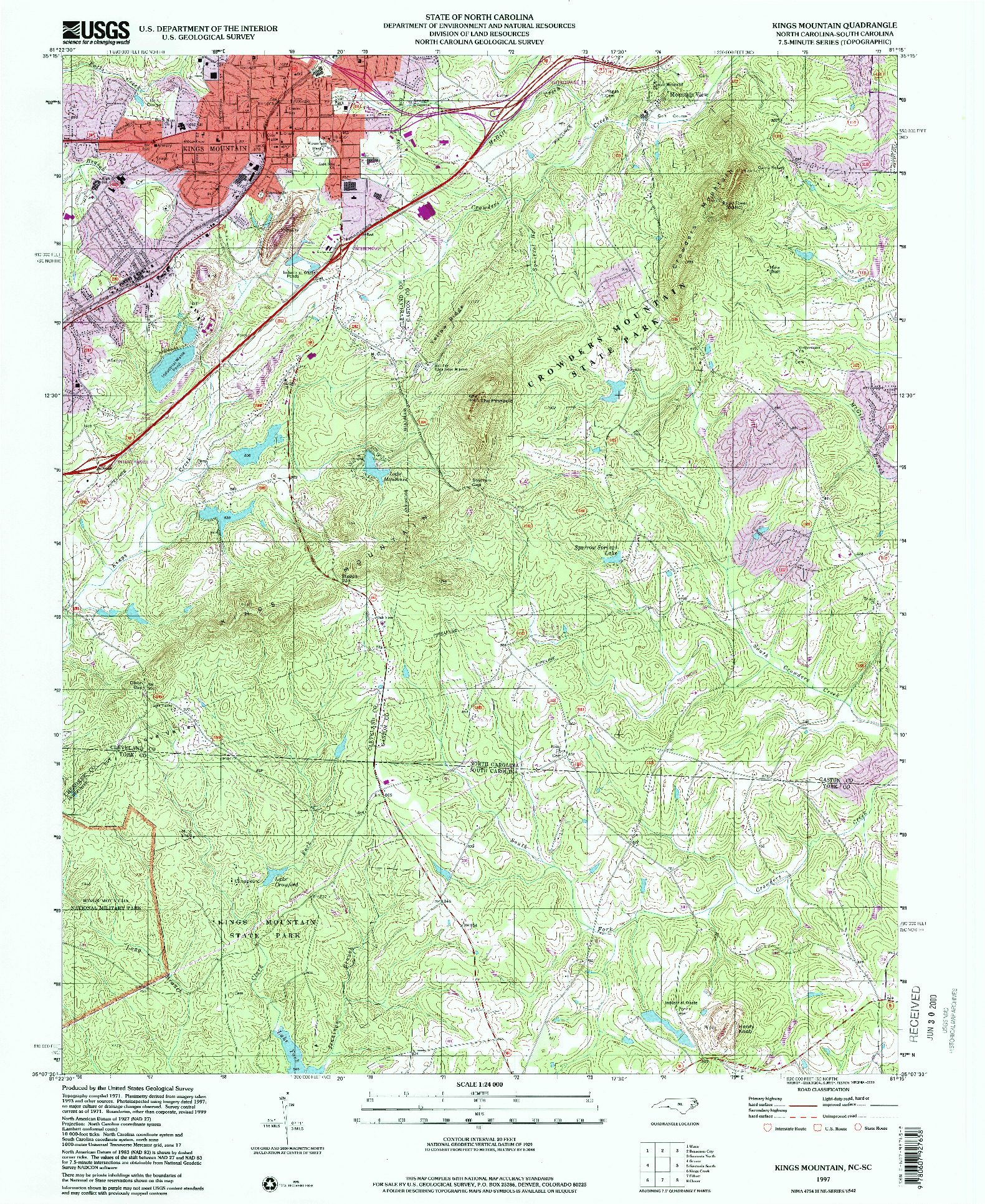 USGS 1:24000-SCALE QUADRANGLE FOR KINGS MOUNTAIN, NC 1997