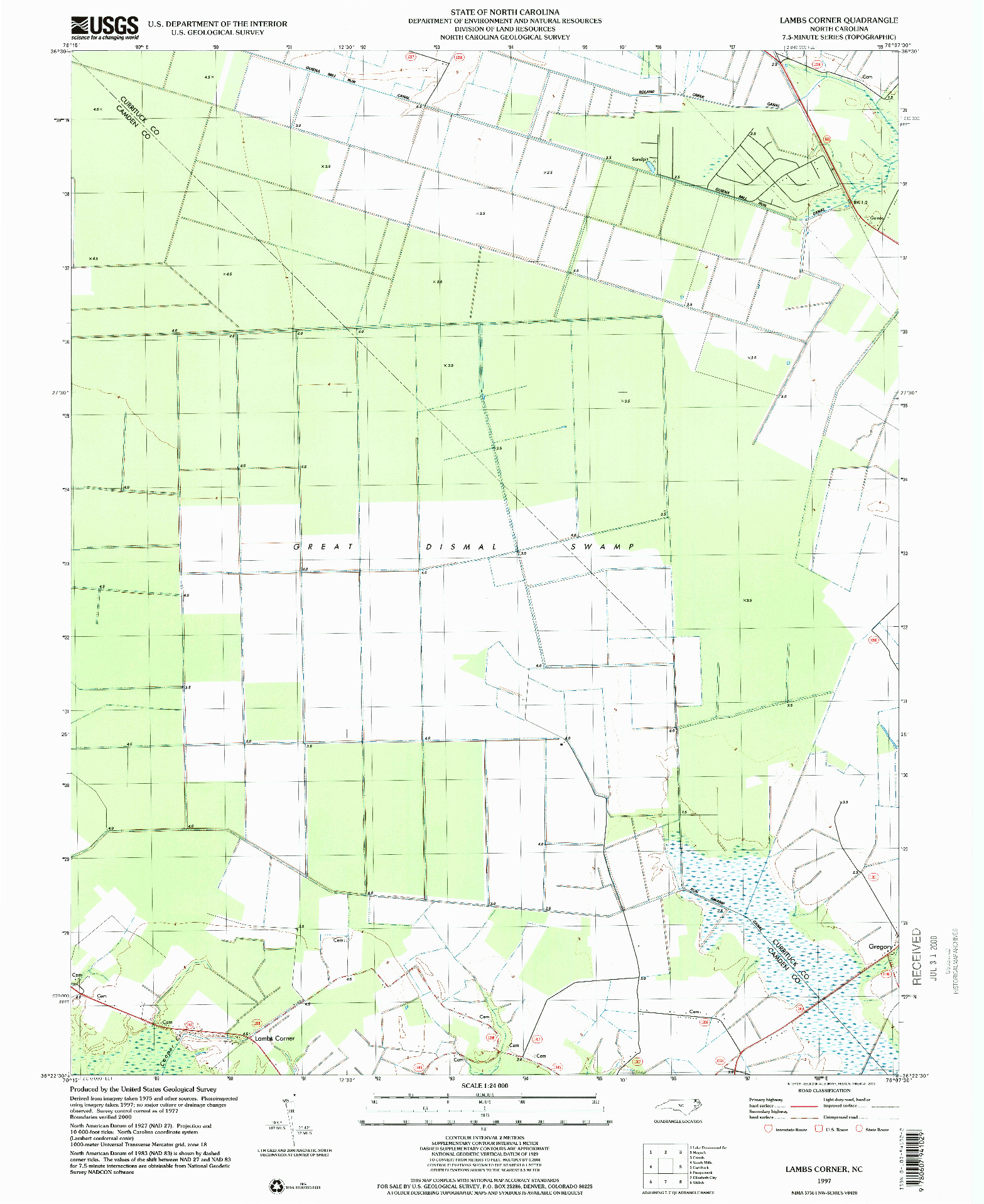 USGS 1:24000-SCALE QUADRANGLE FOR LAMBS CORNER, NC 1997